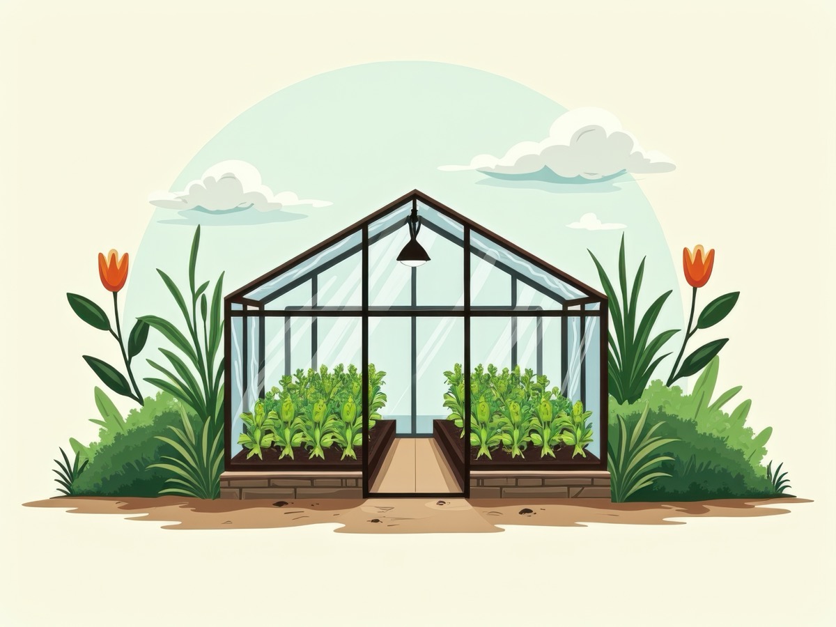 Greenhouse design illustration showing layout and construction details