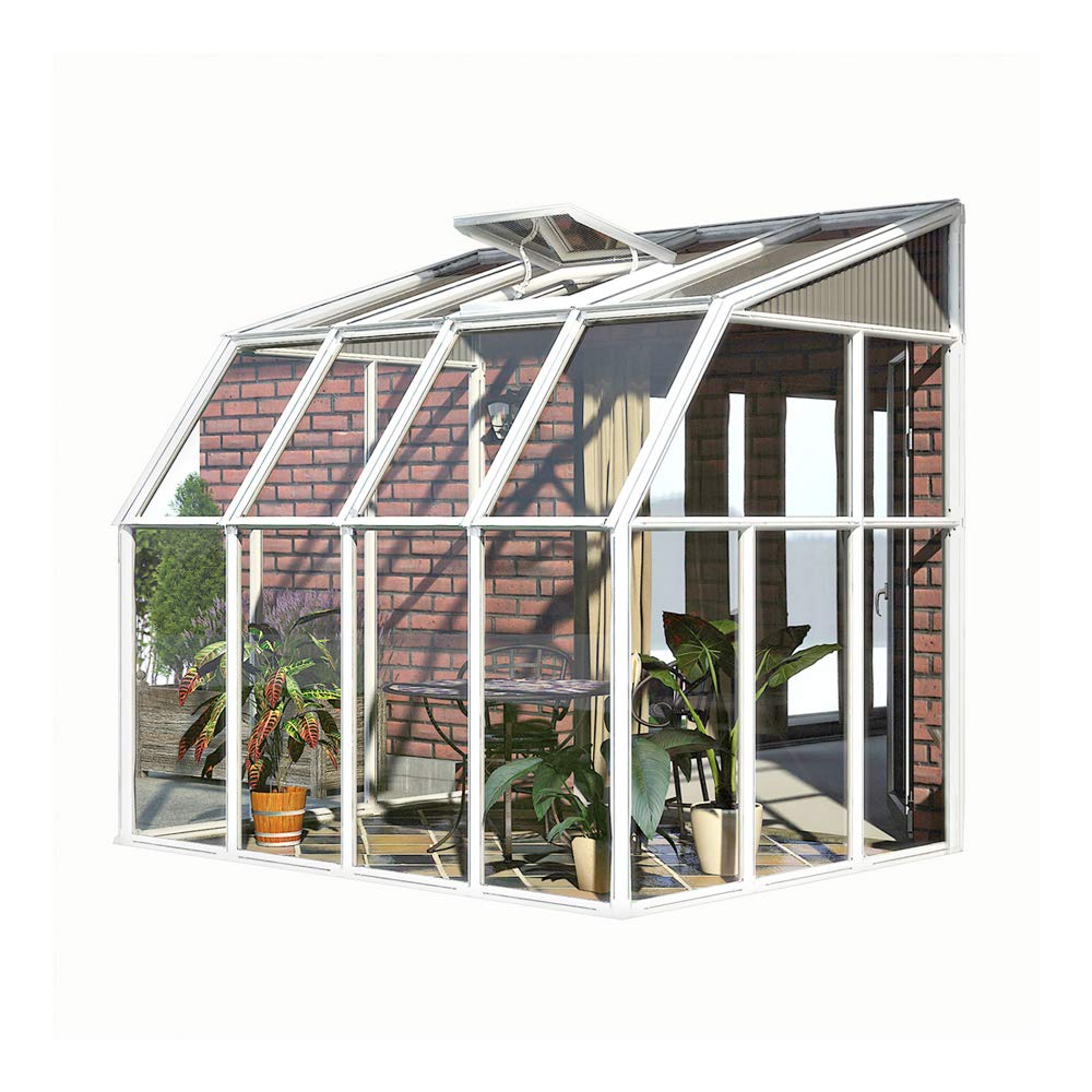 Palram - Canopia Rion Sun Room 6 Ft. x 8 Ft. Lean-to Greenhouse DIY Kit, Large Twin Wall Polycarbonate Extra Room with 100% UV Protection for Porch, Deck, Or Patio Outdoors with Window Vent (White)