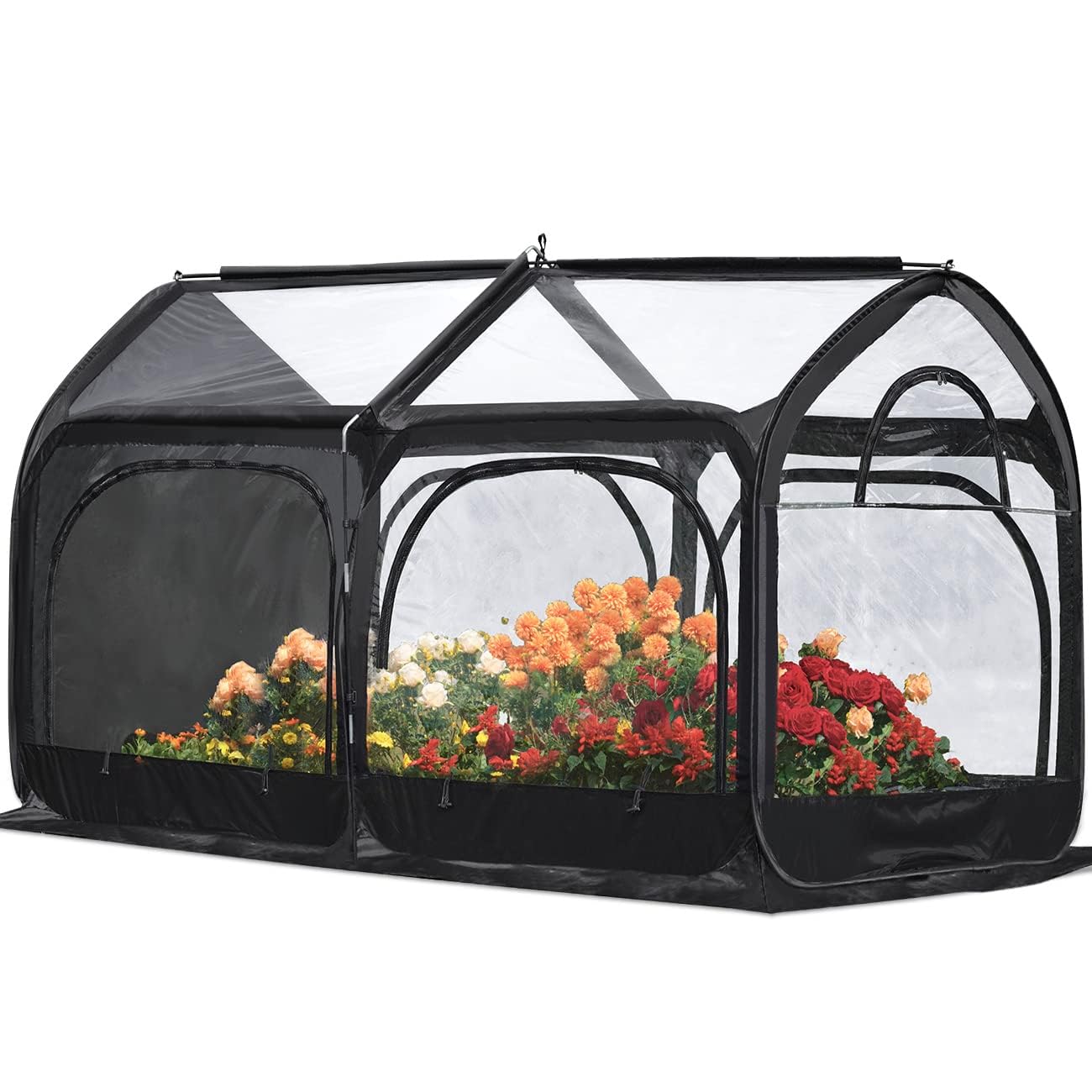 Quictent Greenhouse for Outdoors, Mini Quic-Setup Portable Flower Garden Plant Kit Outside, Heavy Duty Fiberglass Pop-up Frame and Durable Cover W/ Screen Window, 8.2x4.1x4.4 FT, Black