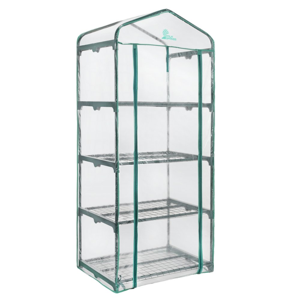 Palm Springs 4 -Tier Mini Greenhouse with Cover and Roll-up Zipper Door