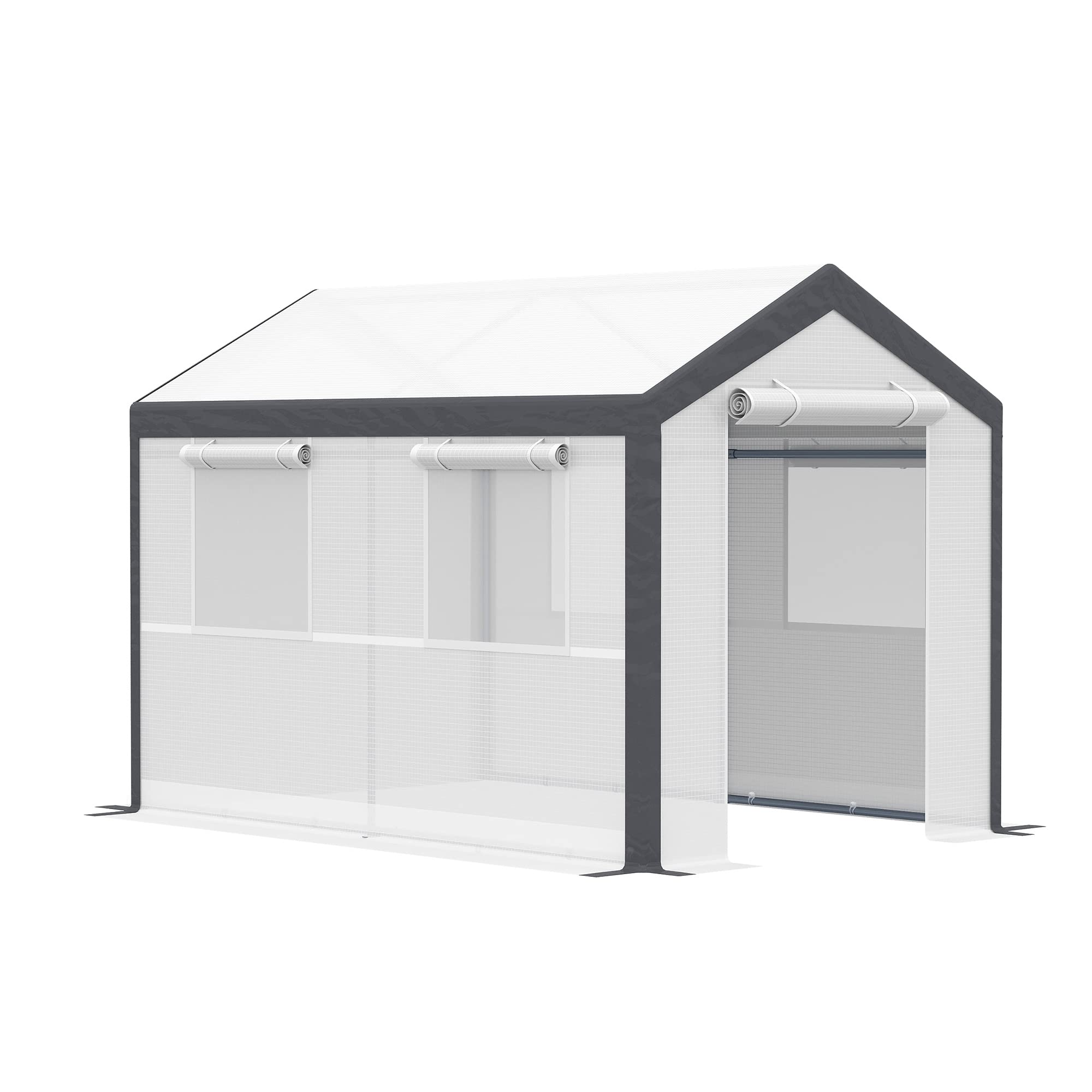 Outsunny 10' x 7' x 7' Greenhouse, Walk-in Outdoor Tunnel Green House with PE Cover, Steel Frame, 2 Roll-Up Zipper Doors & 4 Windows for Flowers, Vegetables, Tropical Plants, White