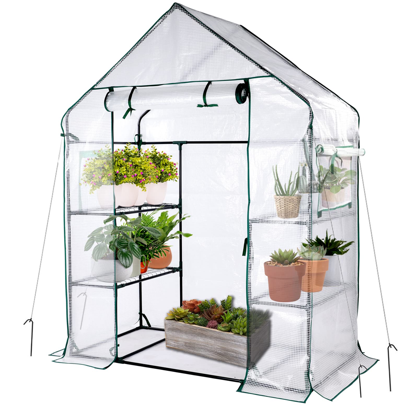 Mini Greenhouse,Greenhouses for Outdoors,Portable Walk in Green House for Garden Plants That Need Frost Protection and Away from Pests, Animals(56"x30"x76")-White