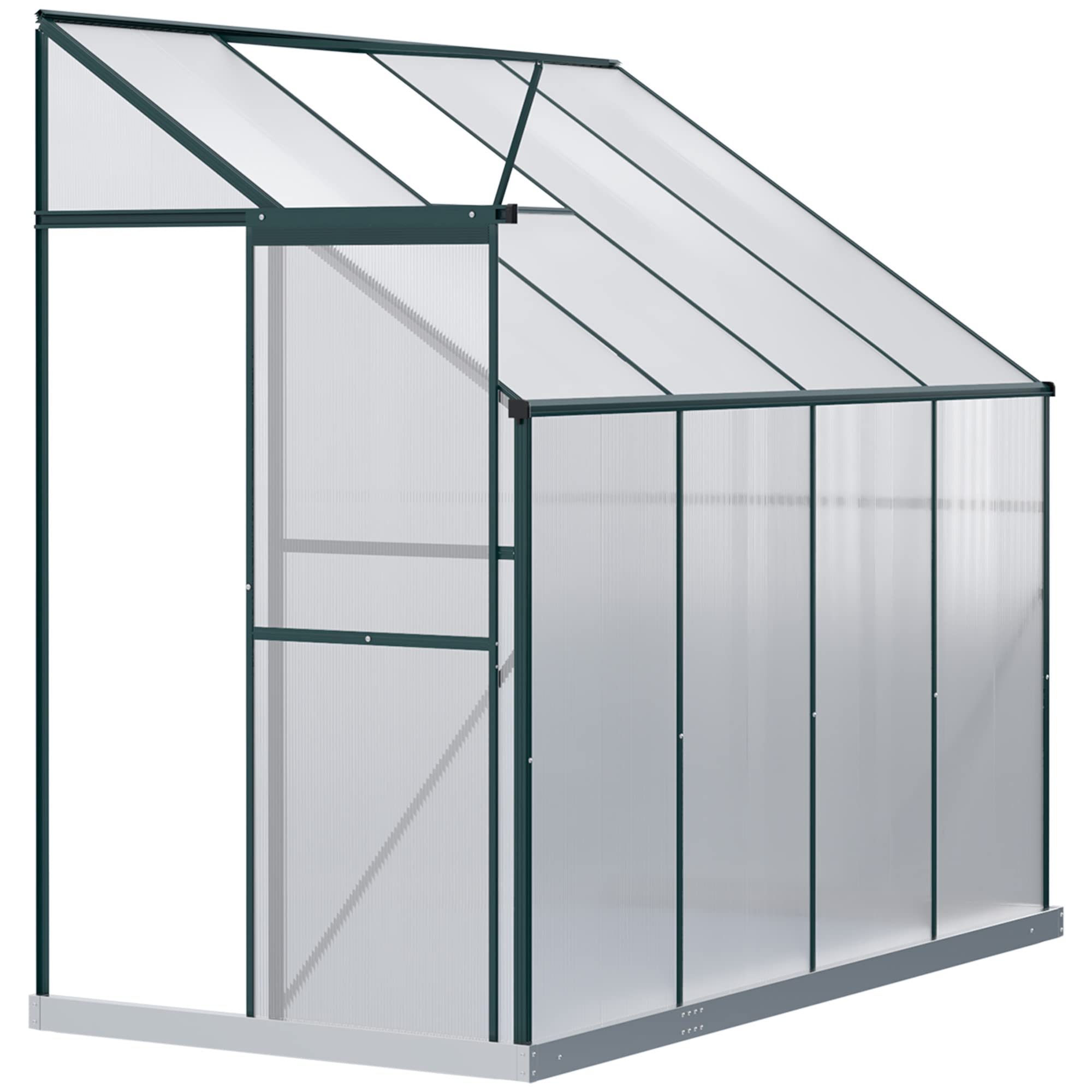 Outsunny 8' x 4' x 7' Hobby Greenhouse, Walk-in Lean-to Polycarbonate Hot House Kit with Aluminum Frame, Sliding Door, Roof Vent, Green