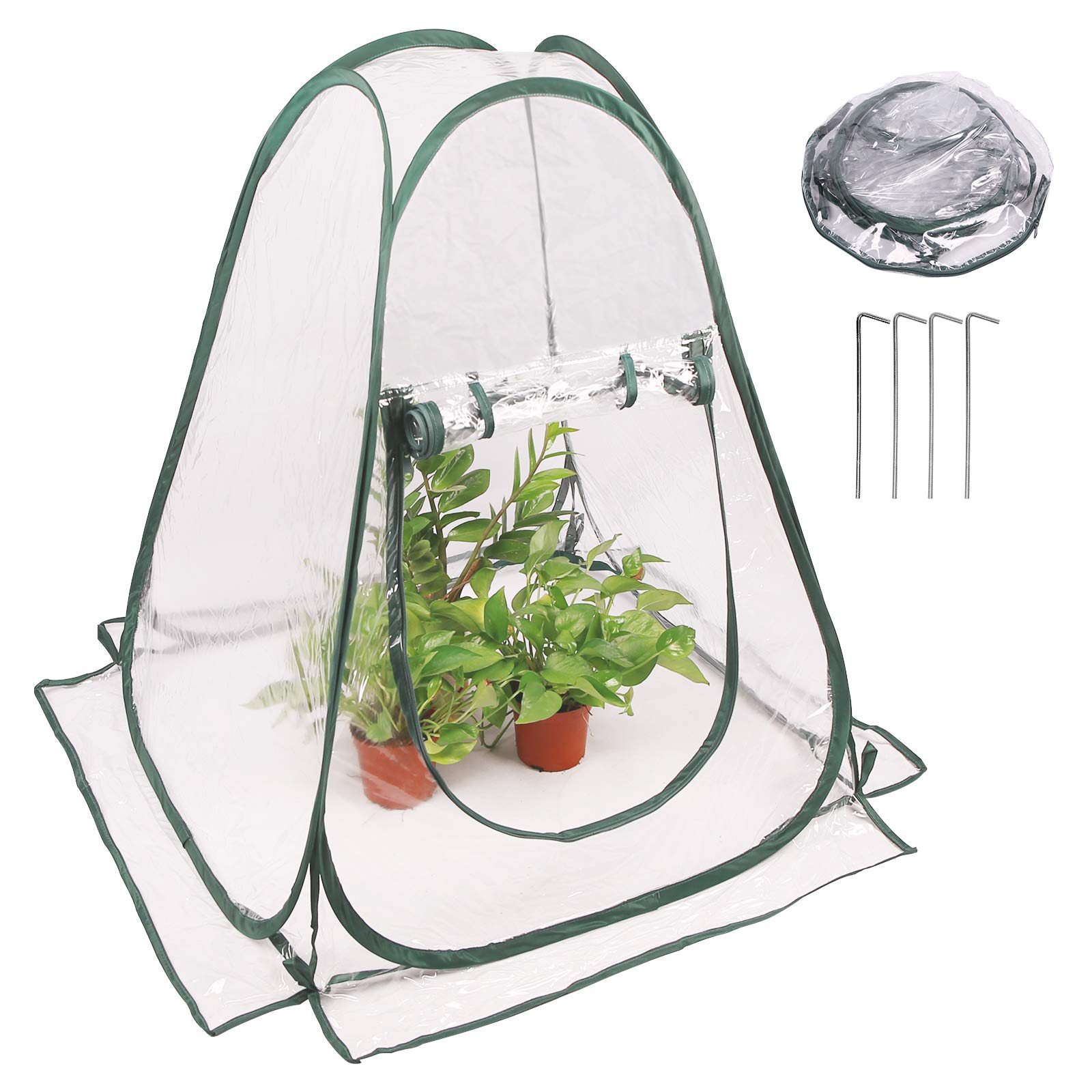 Pop up Greenhouse Cover, Transparent PVC Mini Small Grow Plant House Tent, Gardening Flowerpot Warm Room Backyard Flower Shelter for Indoor Outdoor (27"x27"x31")
