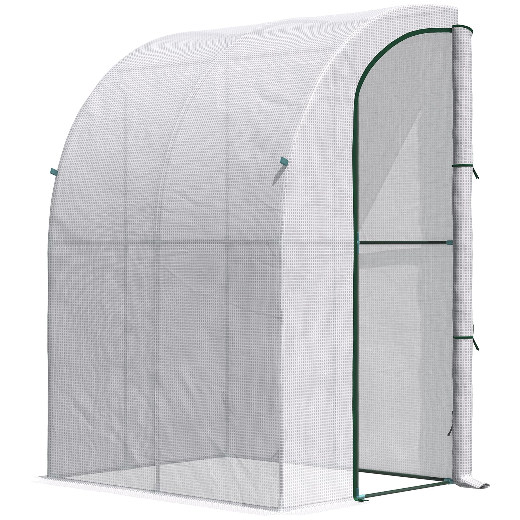 Outsunny 5' x 4' x 7' Outdoor Lean to Greenhouse, Walk-in Green House Plant Nursery with Roll-up Window, PE Cover, White