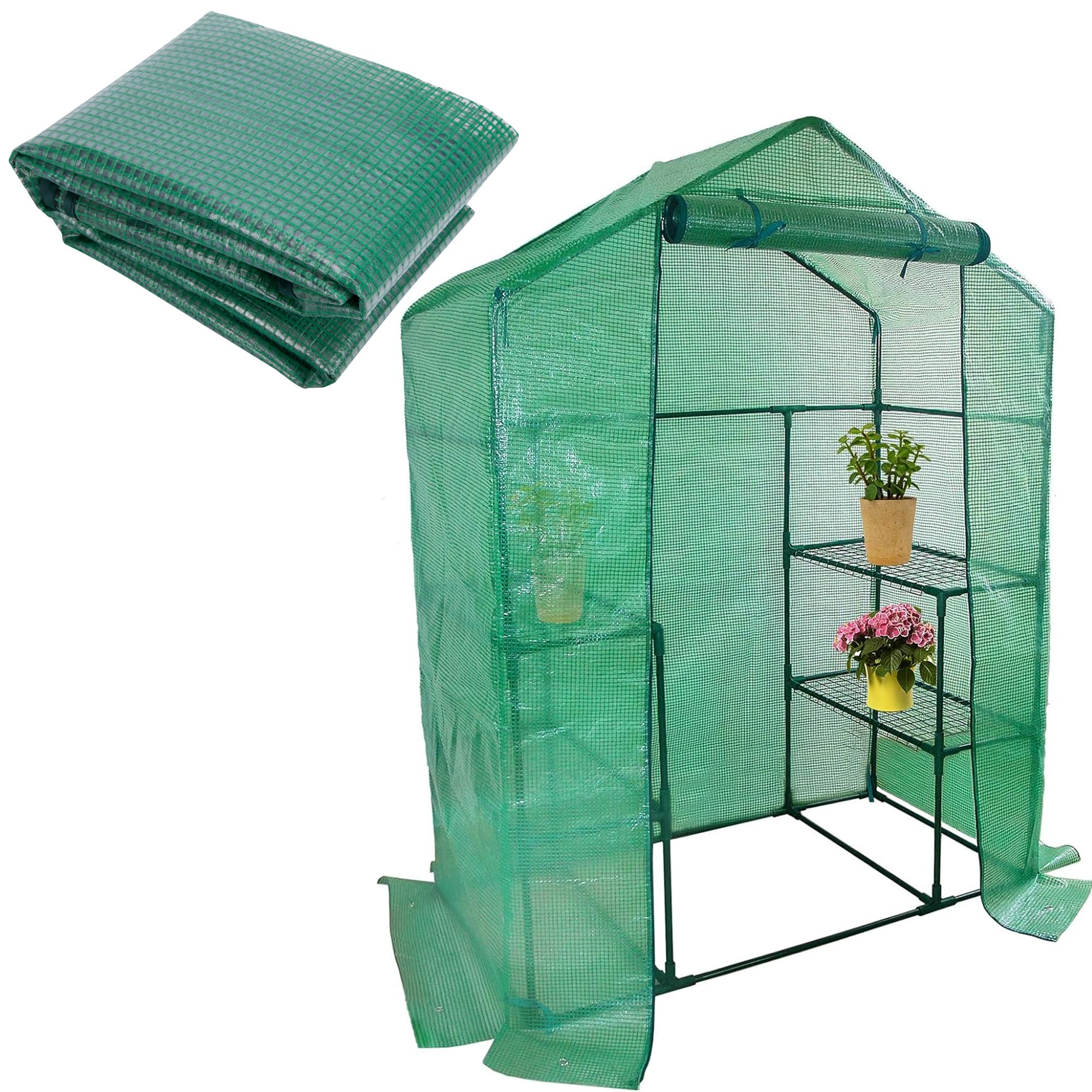 Walk-in Greenhouse Replacement Cover with Roll-Up Zipper Door- 56 x 29 x 76 Inch PE Plant Gardening Greenhouse Cover for Gardening Plants Cold Frost Protection Wind Rain Proof (Frame NOT Include)