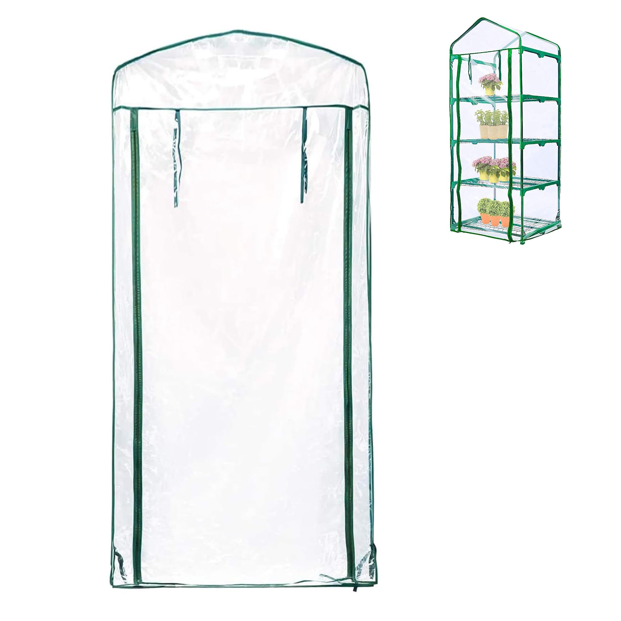 4 Tier Roll-Up Zipper Door Greenhouse Replacement Cover- 63 x 27 x 19 Inch Clear PVC Plant Greenhouse Cover for Gardening Plants Cold Frost Protection Wind Rain Proof (Frame NOT Include)