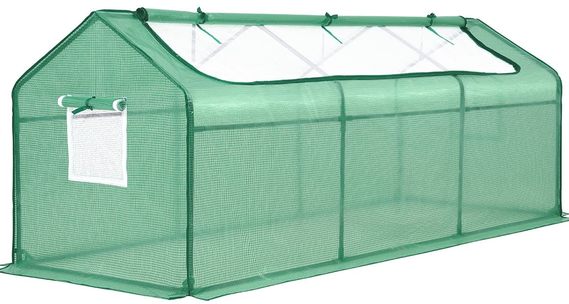 Quictent Portable Mini Cloche Greenhouse w/ Elevated Bottom, Large U-Shaped Zipper Mesh Door & 2 Side Screen Window Waterproof UV-Resistant Hot House for Indoor Outdoor, 95" x 36" x 36" (Green)