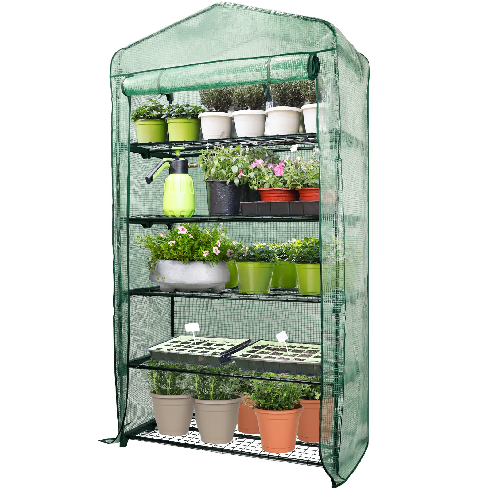 Worth Garden 50% Extra Wide Mini Greenhouse 5 Tier Portable Plant Green House 40in Wide -Sturdy Gardening Shelves with PE Cover & Roll-Up Zipper Door - Indoor & Outdoor Use - 19″W. x 40″L. x75″H.