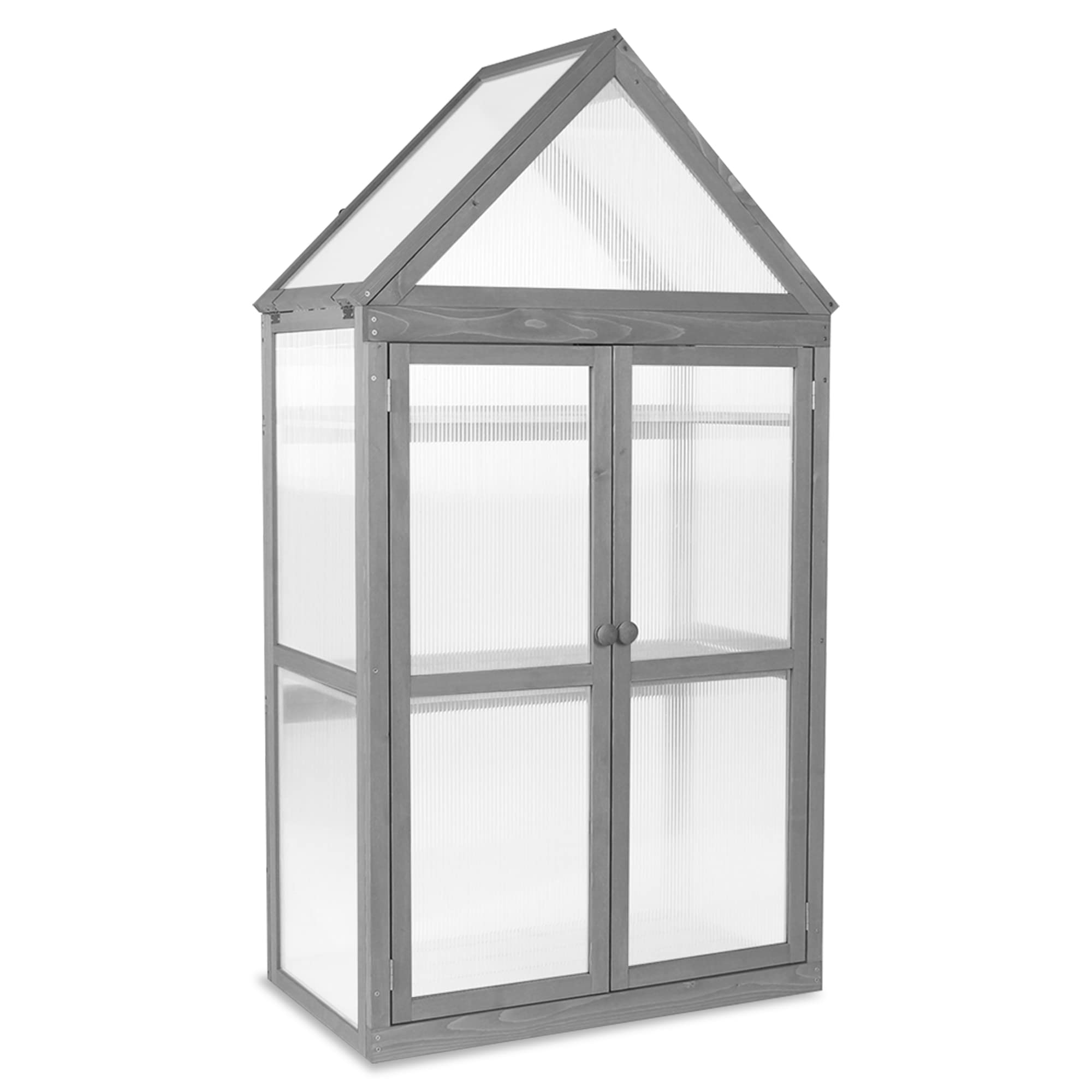 MCombo Greenhouse Cold Frame Wooden Garden Raised Flower Planter Shelf with Hard Translucent PC Protection, 0800 (Grey)