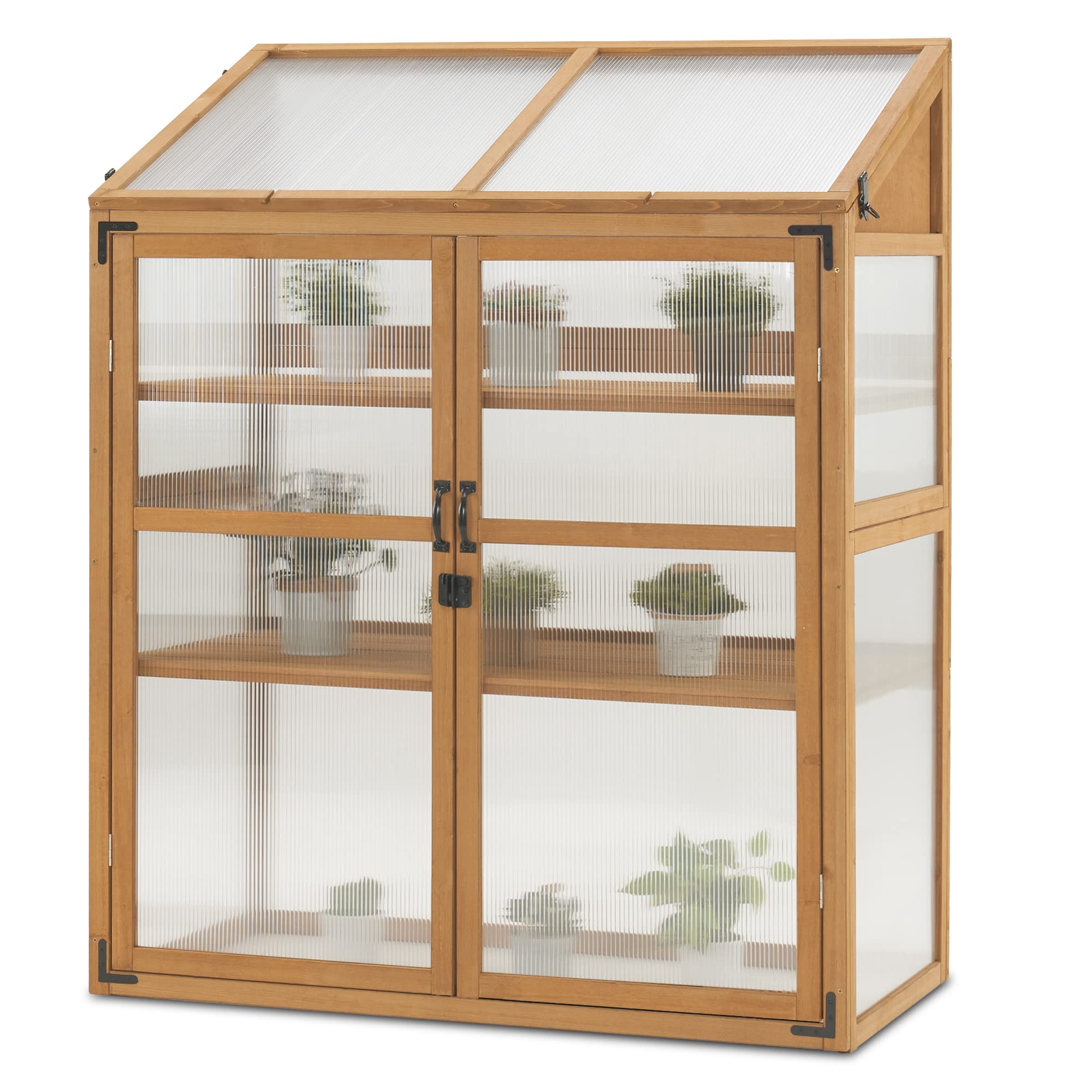 MCombo Cold Frame Greenhouse, Large Wooden Greenhouse Cabinet, Garden Cold Frame with Adjustable Shelves for Outdoor Indoor Use, 1344 (Natural)