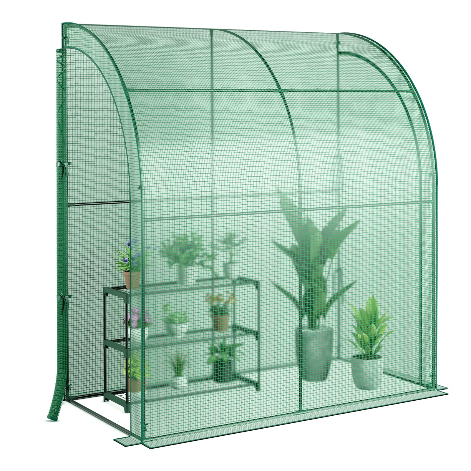 S AFSTAR 7' x 3.5' x 7' Greenhouse, Mini Lean-to Walk-in Greenhouse with 3 Tiers Flower Rack & Weatherproof PE Cover, Roll-up Zipper Doors, Indoor Outdoor Garden Greenhouse for Seedling & Pot