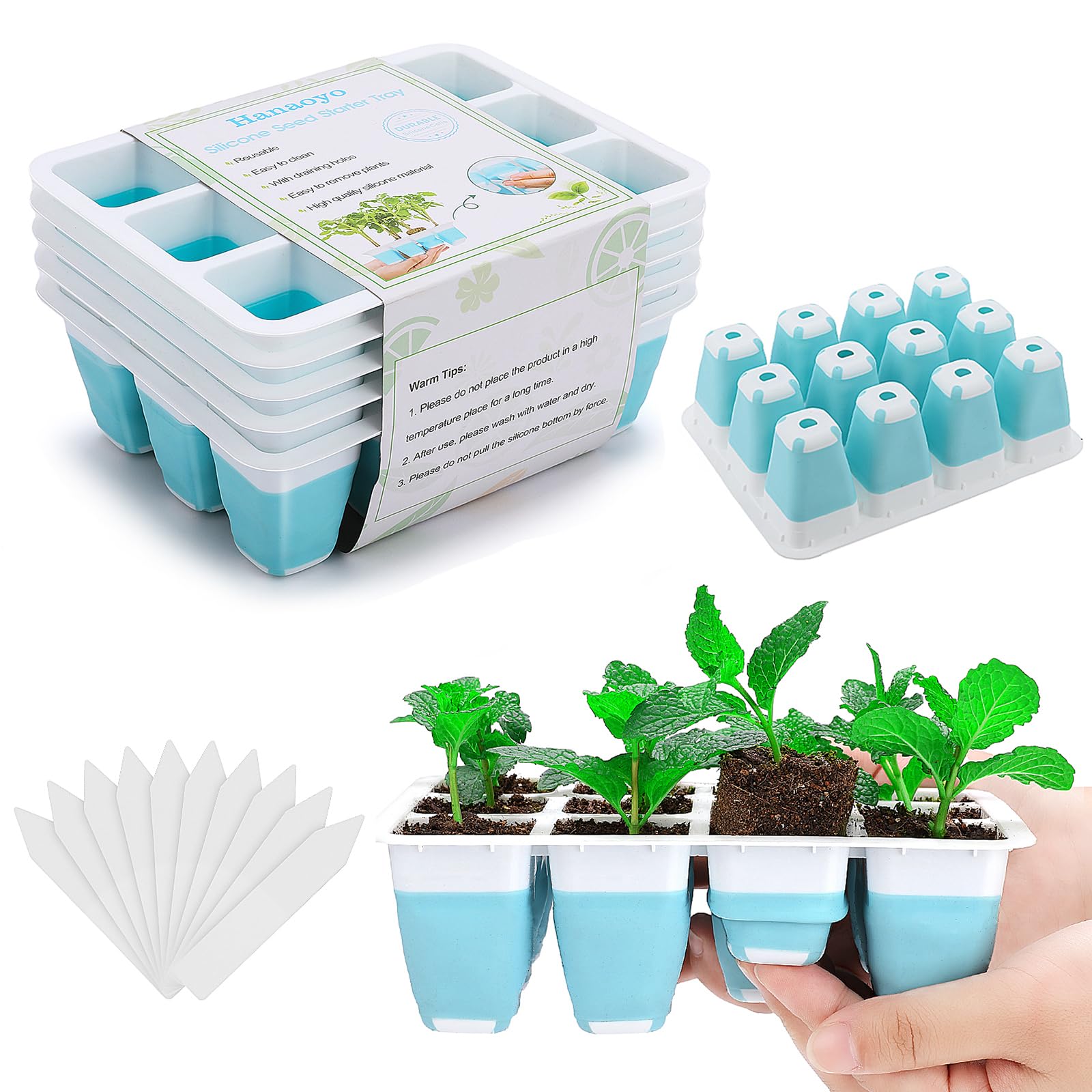 Reusable Seed Starter Tray, Seed Starter Kit with Flexible Pop-Out Cells, 5 PCS Seedling Starter Trays for Seed Starter, Indoor Greenhouse Seeding Planting Growing