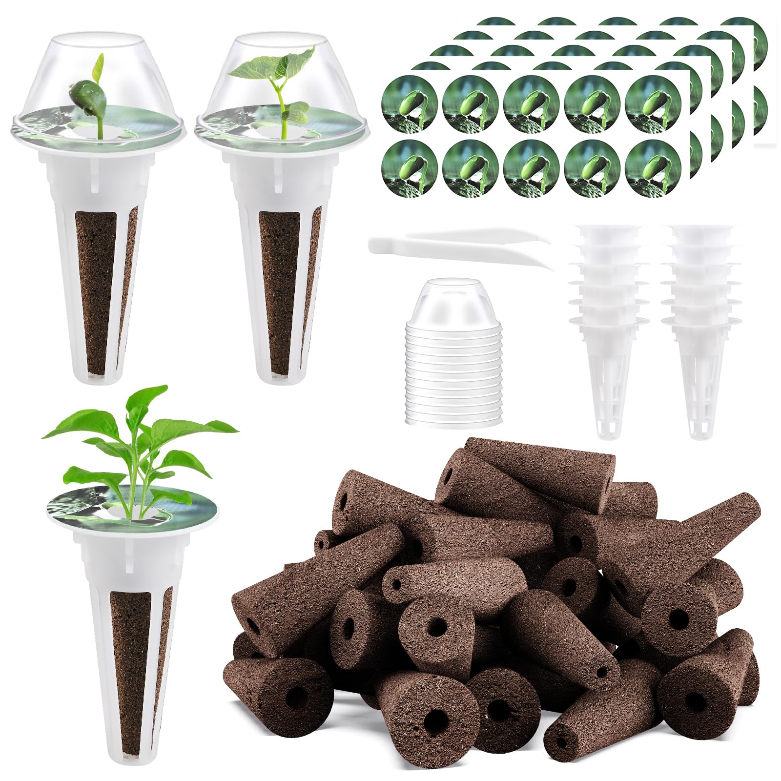 66pcs Hydroponic Seed Pod Kit - Compatible with Aerogarden and All Brands - Grow Anything Indoor Garden System - Includes 15 Grow Sponges, 15 Baskets, 20 Labels and Tweezer for Easy Planting