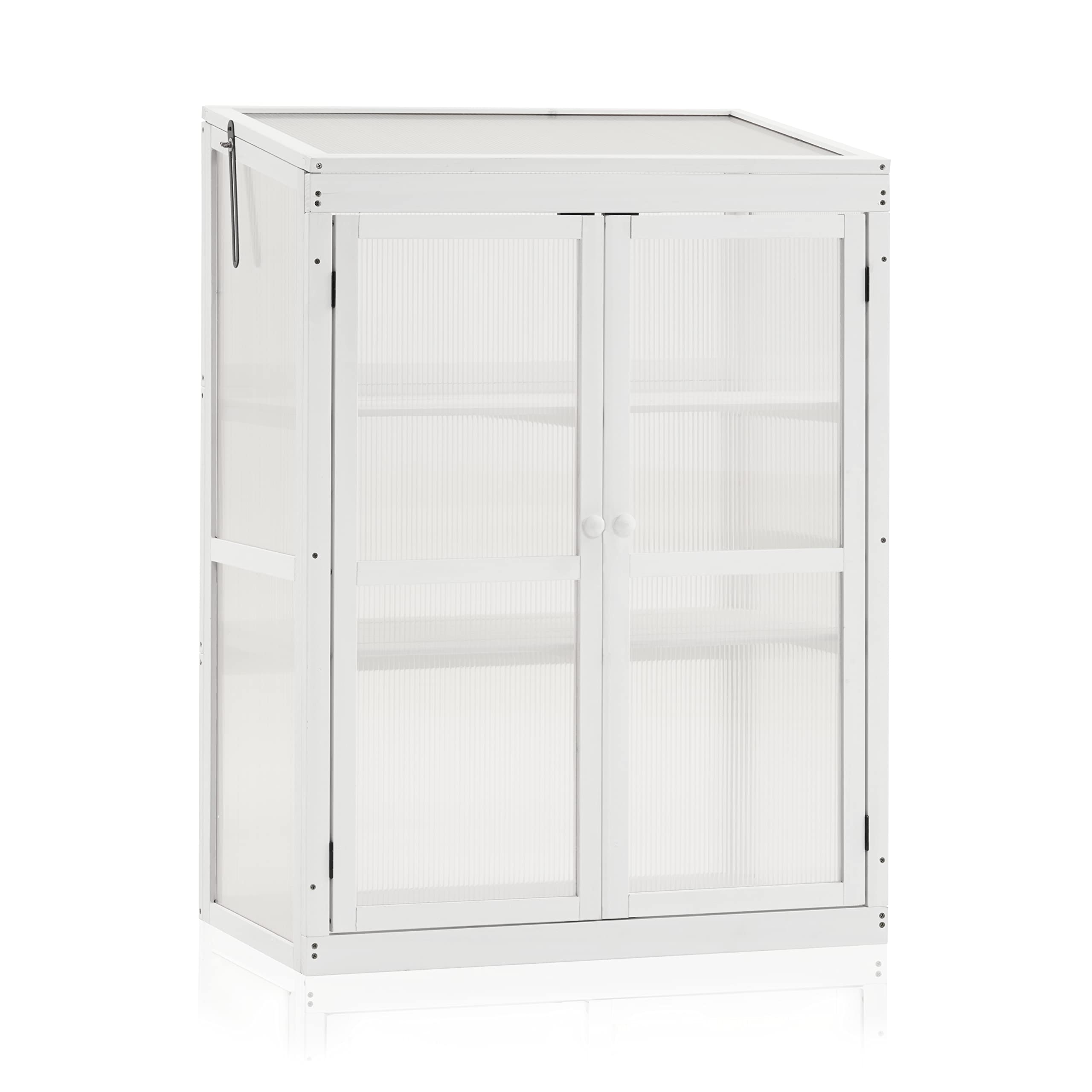 MCombo Greenhouse Wooden Cold Frame Greenhouse, Garden Portable Mini Greenhouse Cabinet, Raised Flower Planter Shelf Protection for Outdoor Indoor Use, 0760 (White)