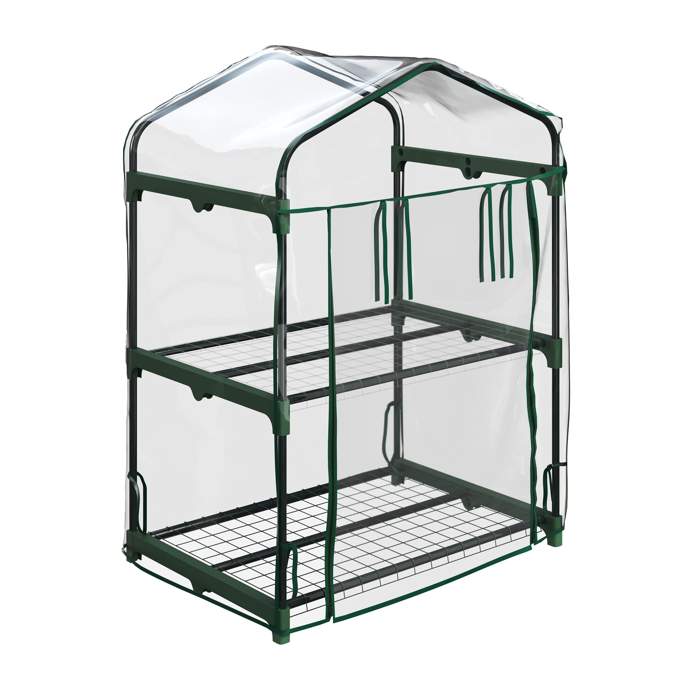2 Tier Mini Greenhouse - Portable Greenhouse with Steel Frame and PVC Cover for Indoor or Outdoor - 27 x 19 x 37.5-Inch Green House by Home-Complete