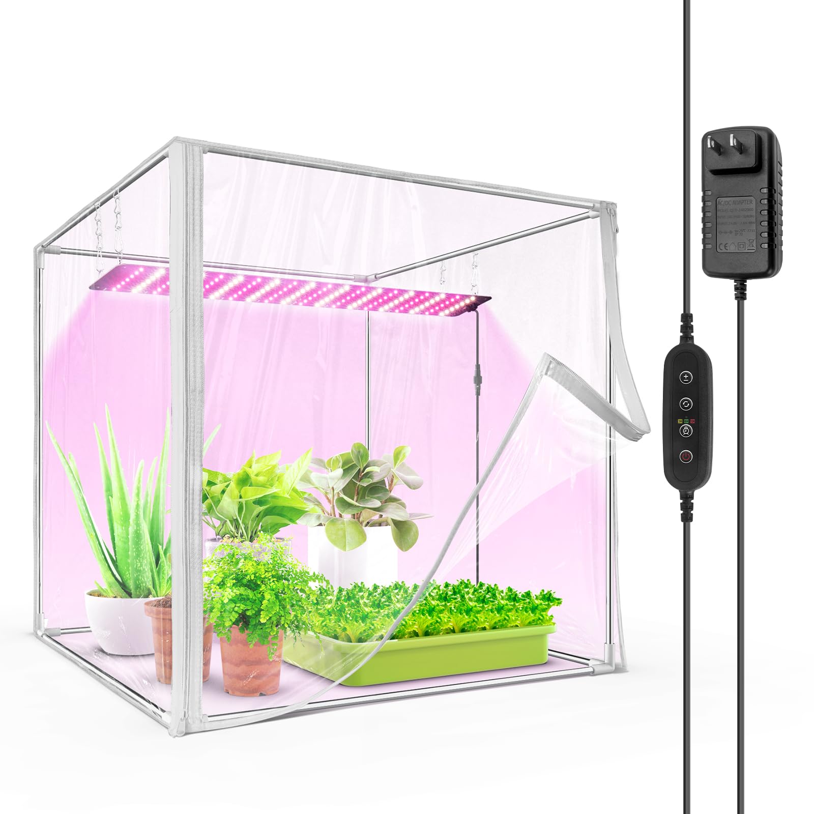 Barrina Indoor Greenhouse with Grow Light, with 40W Seed Starting LED Indoor Plant Light, Portable Mini Greenhouse with Timer for Seed Starter Tray, Seedling, Sprouting, Microgreens, 23x23x23IN