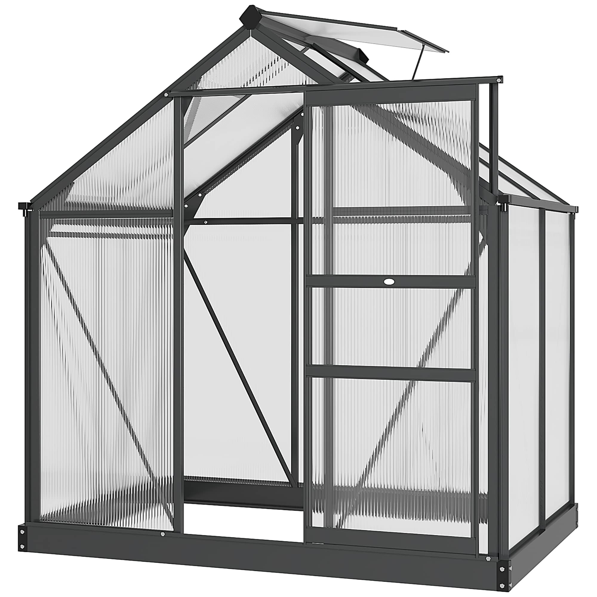 Outsunny 6' x 4' Greenhouse for Outdoors, Polycarbonate Greenhouse with Rain Gutter and Roof Vent, Aluminum Walk-in Green Houses for Outside for Patio Backyard Garden, Gray