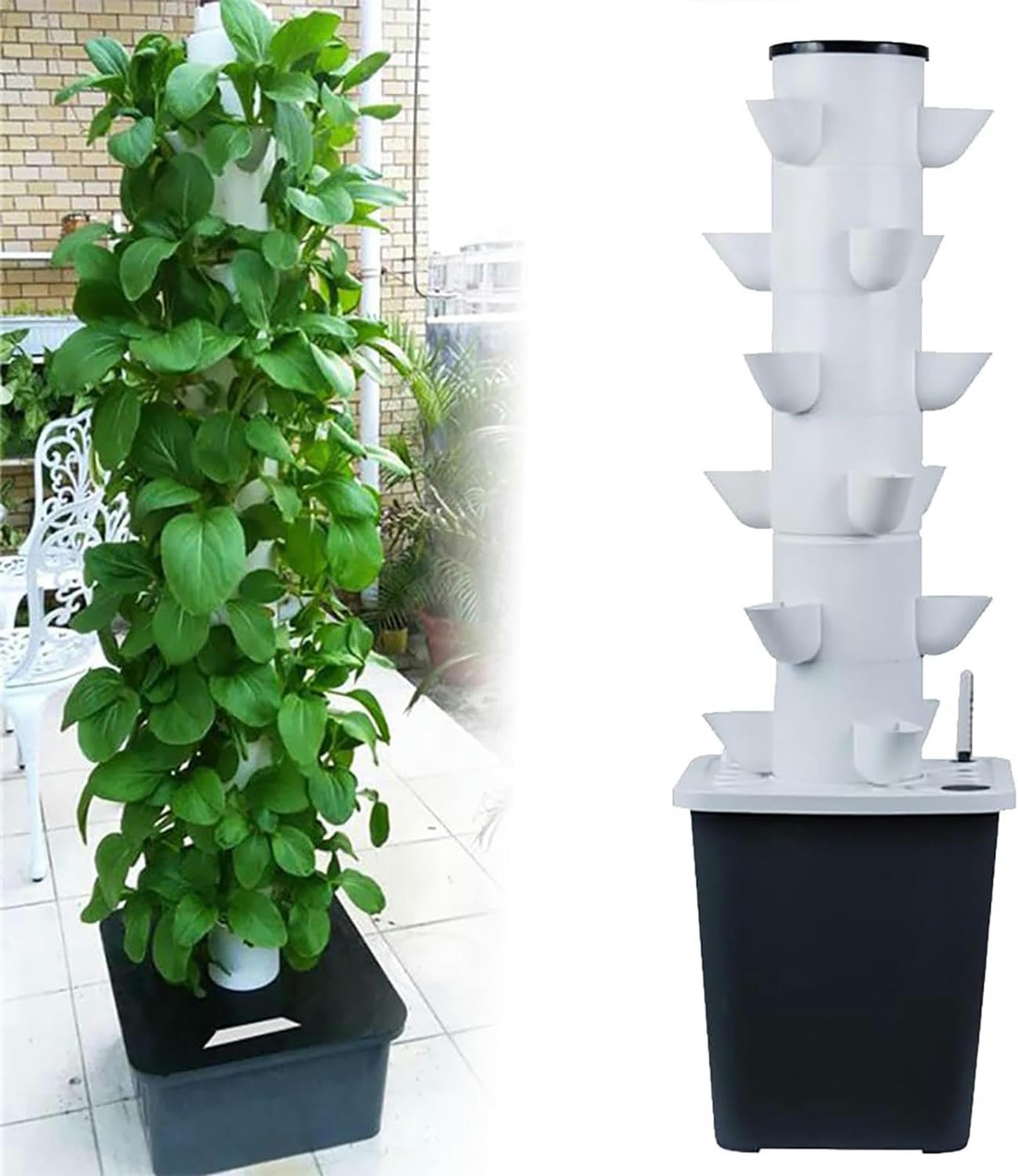 30 Pods Hydroponics Tower Garden Hydroponic Growing System Aeroponics Growing Kit for Herbs, Fruits and Vegetables with Hydrating Pump, Adapter, Net Pots, Timer for Herbs, Fruits and Vegetables