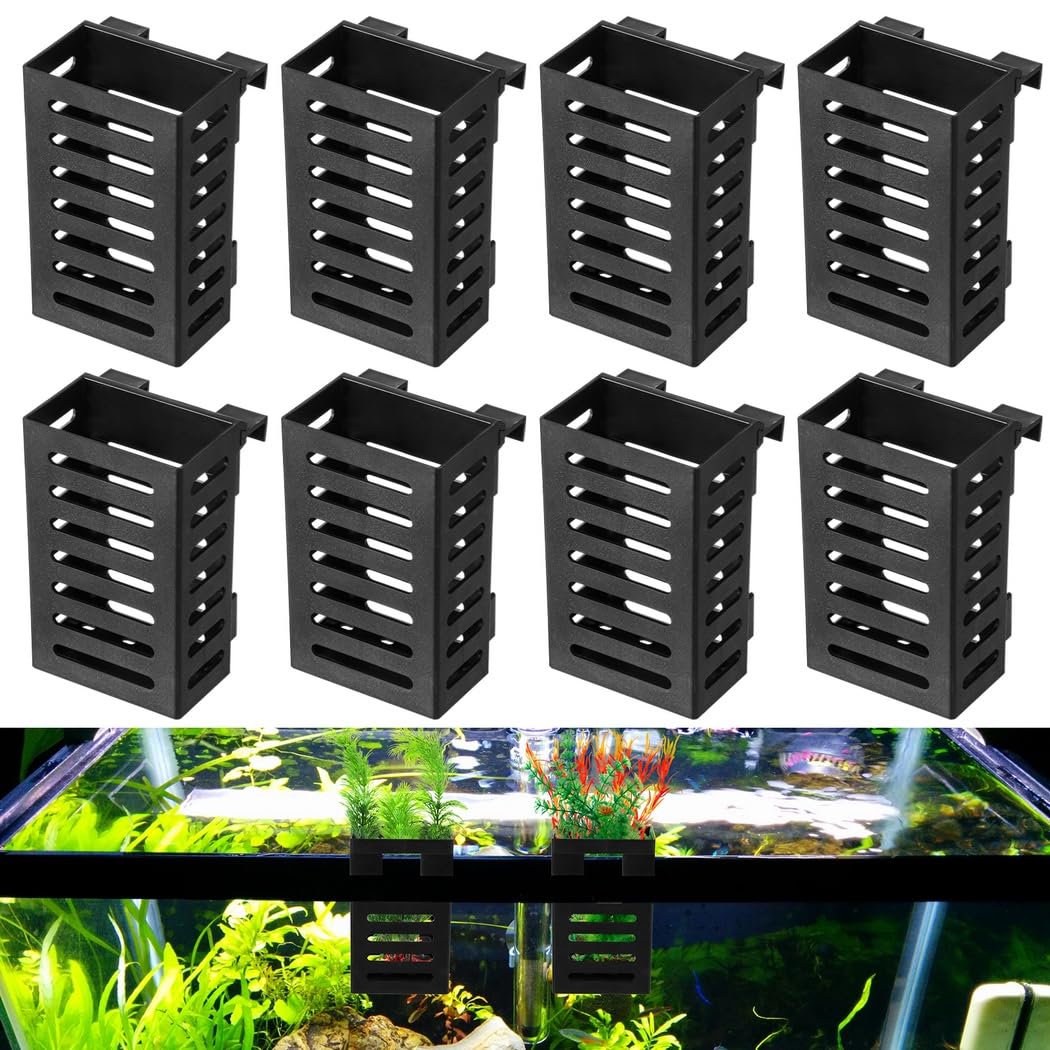 Lnrueg 8PCS Aquarium Plant Holder with Hooks, Hanging Rimmed Tank Plant Pot Aquarium Planter Cups, Upgraded Aquatic Planter Cups for Fish Tank Aquaponic Planter and Aquascape Decorations