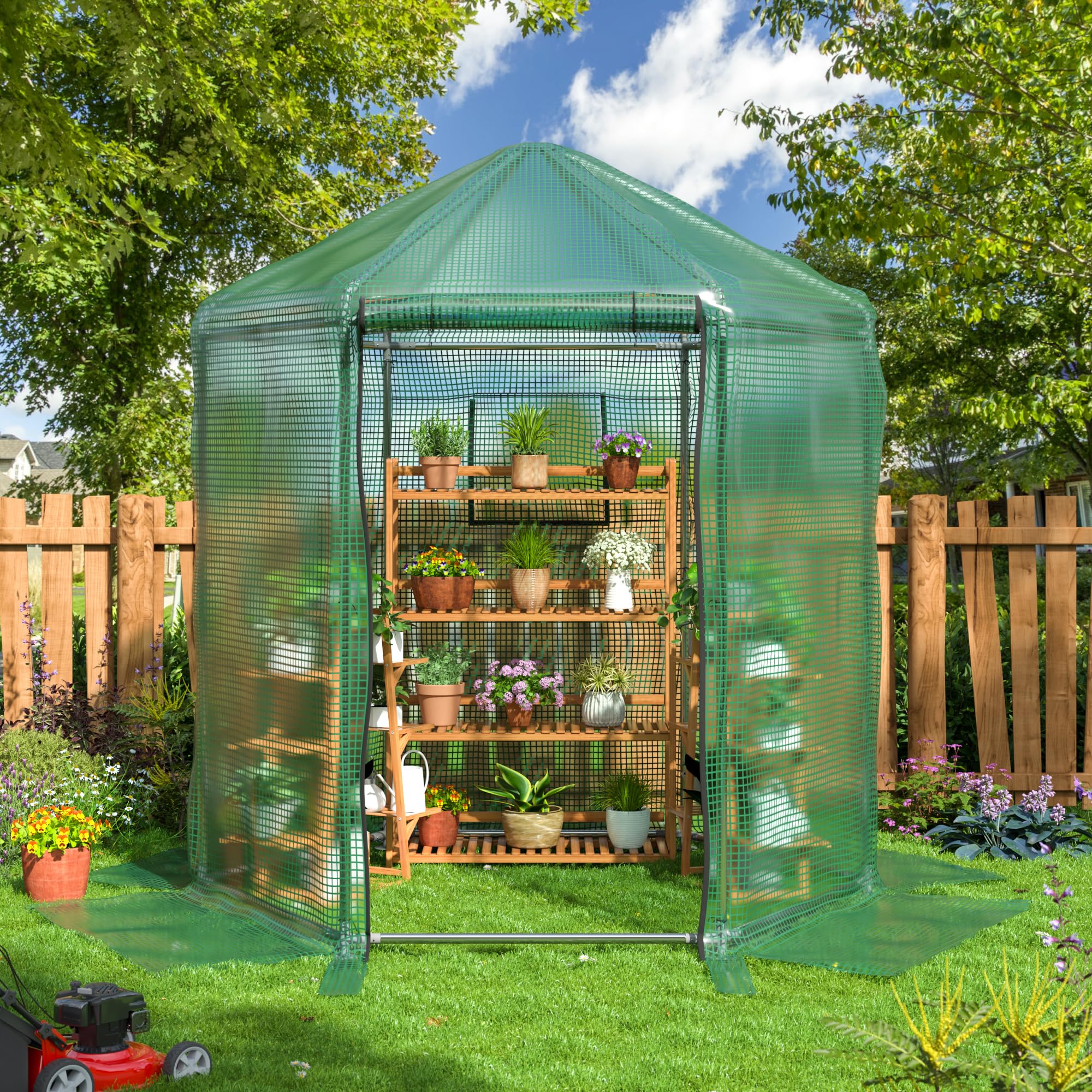DAKITO 7x7x7.3 FT Walk-in Greenhouse, Heavy-Duty Metal Frame Greenhouse, 180g Double Layer PE Cover, Indoor and Outdoor Green House Kit for Garden/Patio/Backyard/Balcony, Small Size…