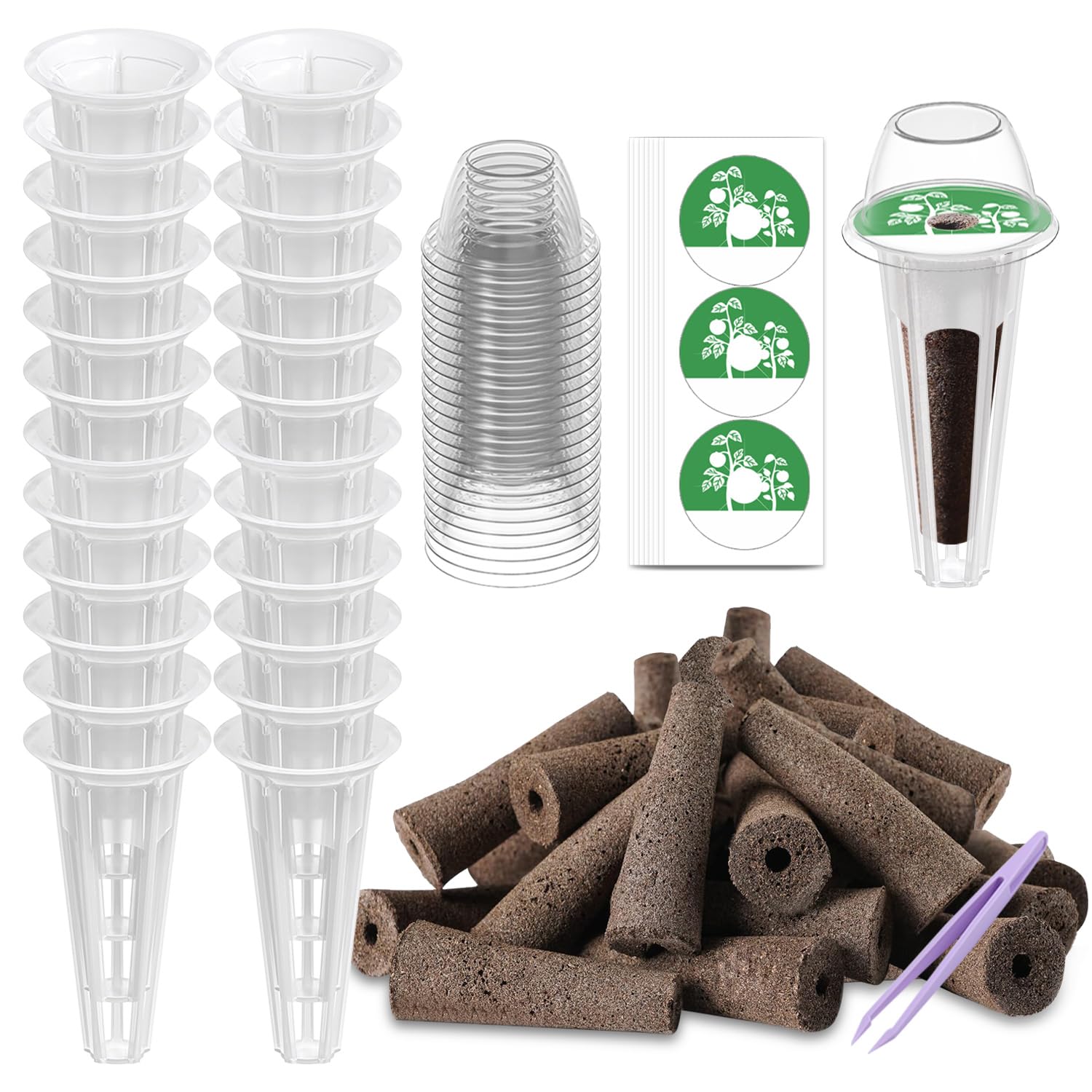 Seed Pod Kit Compatible with Aero Garden and All Brands - Grow Anything Kit for Indoor Garden Hydroponics Growing System with 24 Grow Sponges, 24 Pod Labels, 24 Plant Baskets Domes