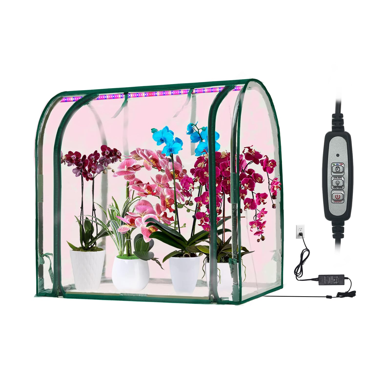 Mini Greenhouse with Grow Light ,28" L×20" W×28" H Portable Greenhouse with Zippered PVC Cover for Seed Starting Trays , Dimmable 2ft 60W Plant Light for Indoor Plant with Timer(PLGH7050PT)