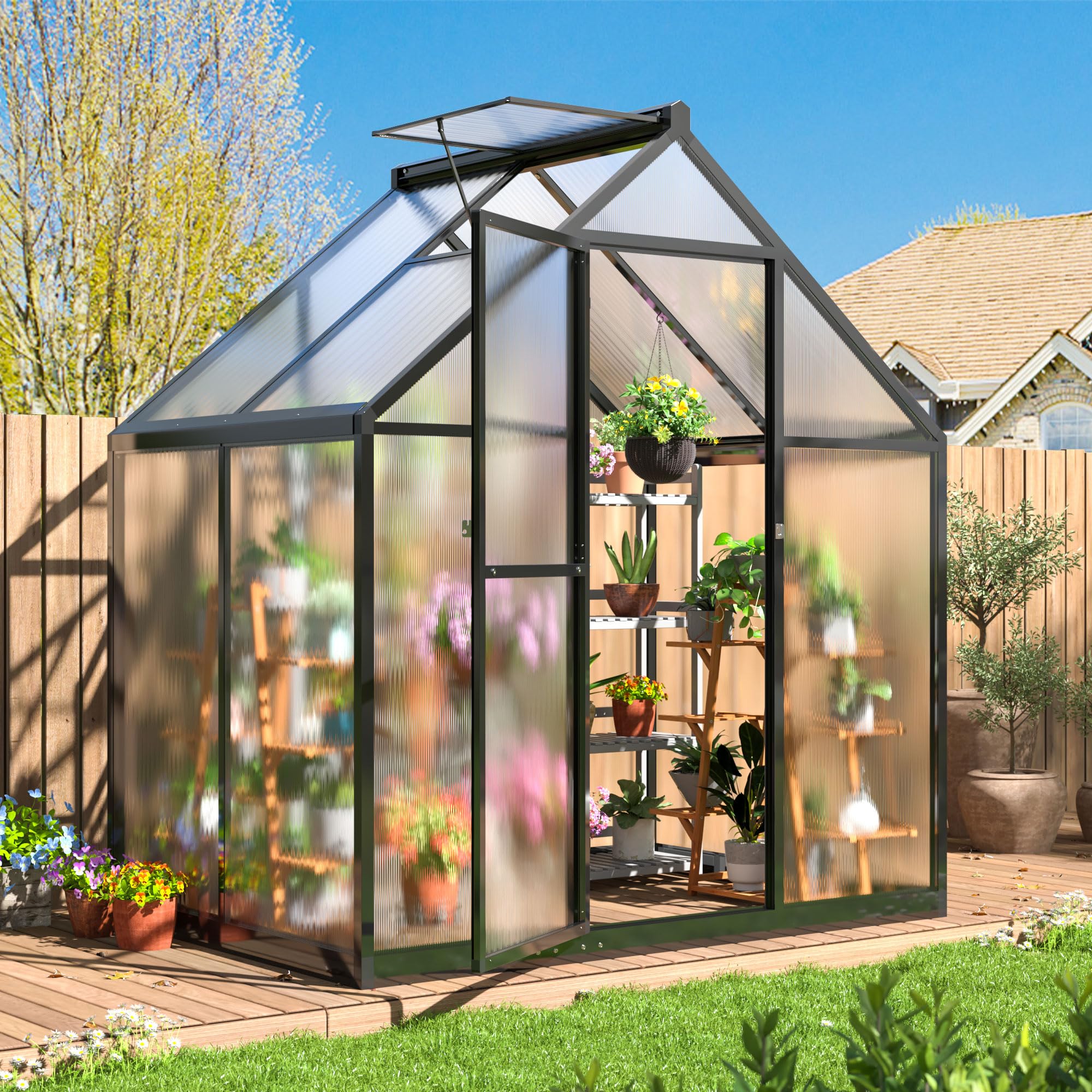 Polar Aurora 4x6 FT Greenhouse, Quick Aluminum Assembly Structure Polycarbonate Greenhouse, Walk-in Greenhouses for Outdoors with Ventilated Windows, Green Houses for Outside Backyard Garden