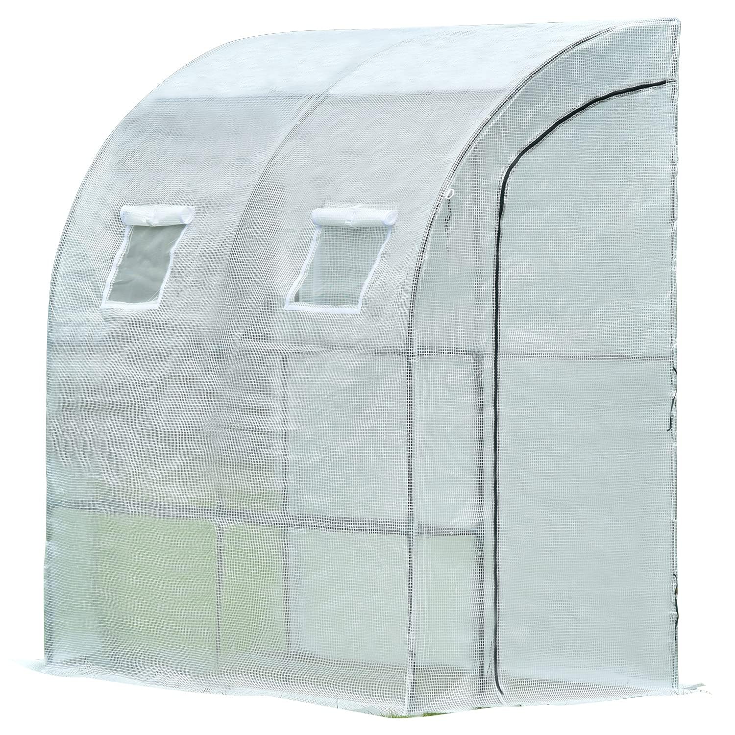 BPS Lean-to Walk-in Mini Greenhouse with PE Cover, Portable Hot House for Outdoor Plants, 6.7ft x 3.3ft x 7.2ft, White