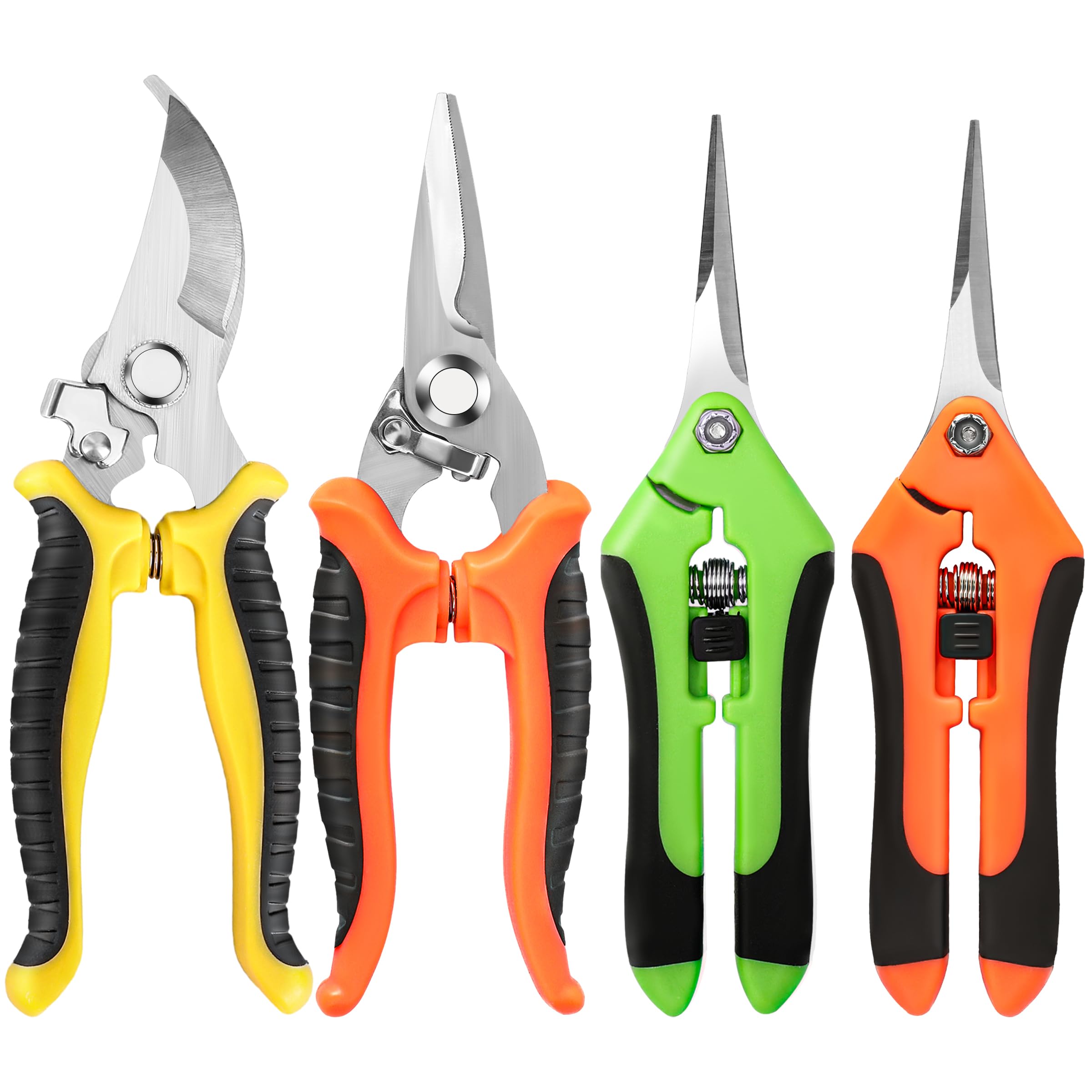 4 Pack Garden Pruning Shears, Stainless Steel Garden Shears, Gardening Shears, Garden Scissors, Garden Clippers, Pruning Snips, Pruning Shears for Gardening Tools (4PCS Yellow Orange Green)