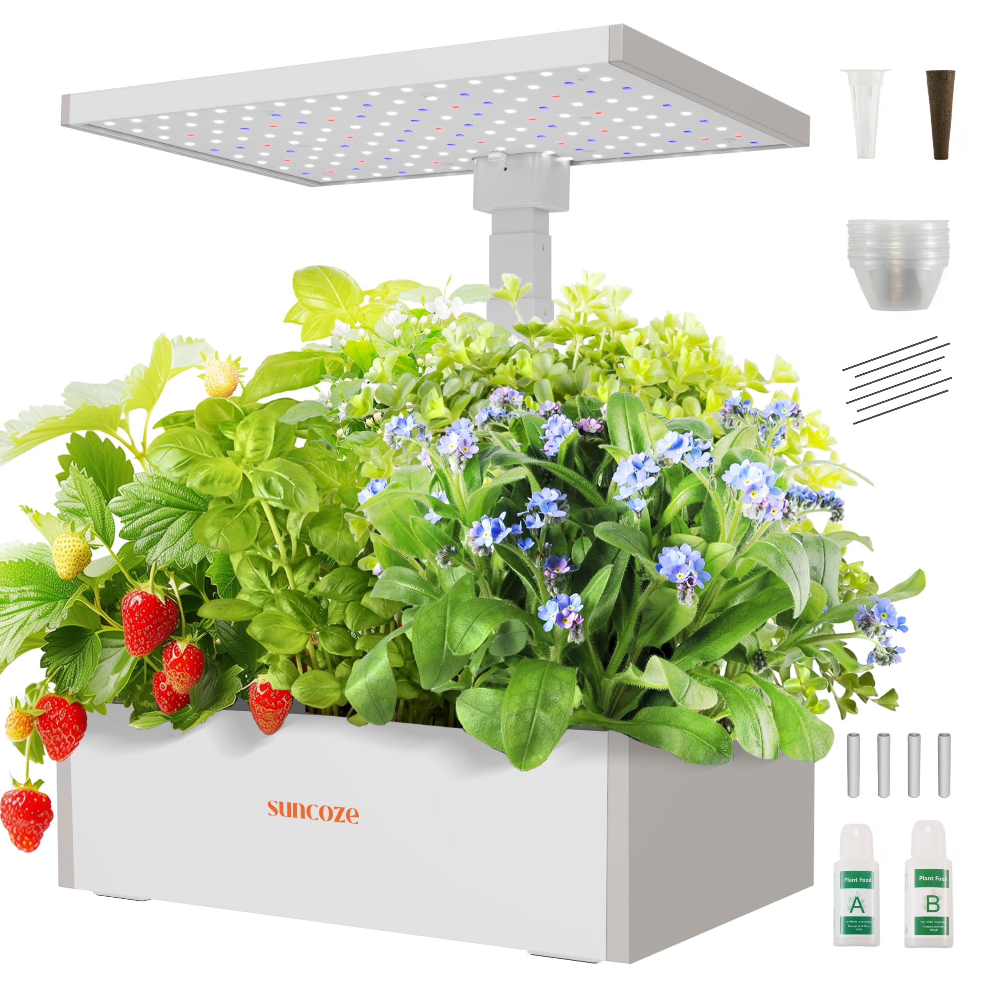 Hydroponics Growing System Kit, 20 Pods Indoor Herb Garden with Led Grow Light and 10L Water Tank, Adjustable Height Plants Germination Kit with Pump System, White