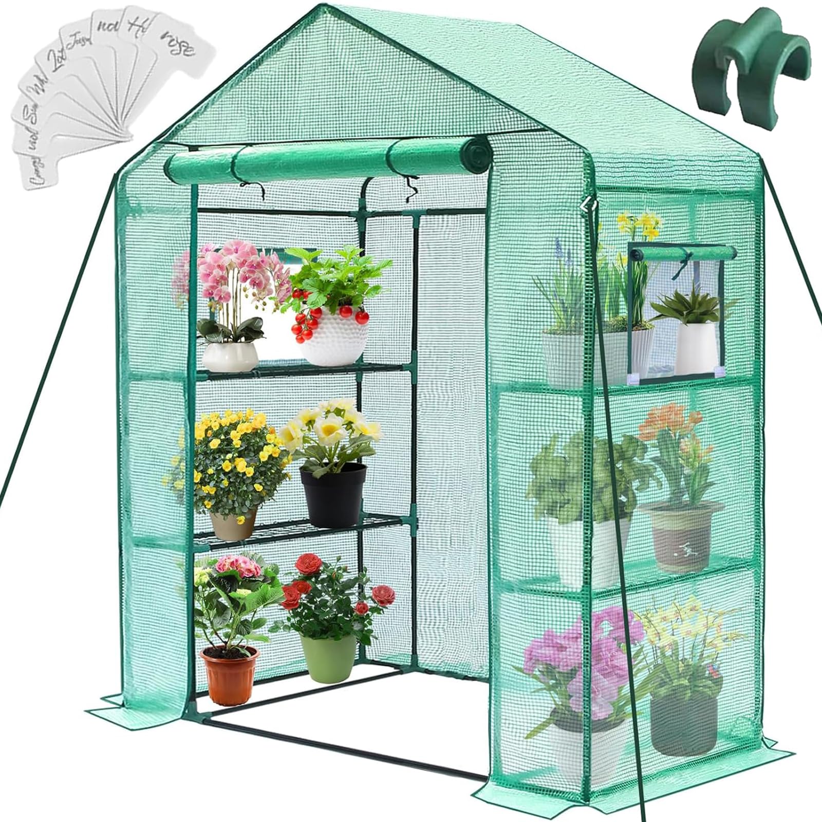 Greengro Greenhouse, 28 x 56 x 75'' Greenhouses for Outdoors, Small Plant Green House with Screen Windows, 3 Tiers 4 Shelves, Durable PE Cover, Plastic Portable Wall in Greenhouses for Outside Indoor