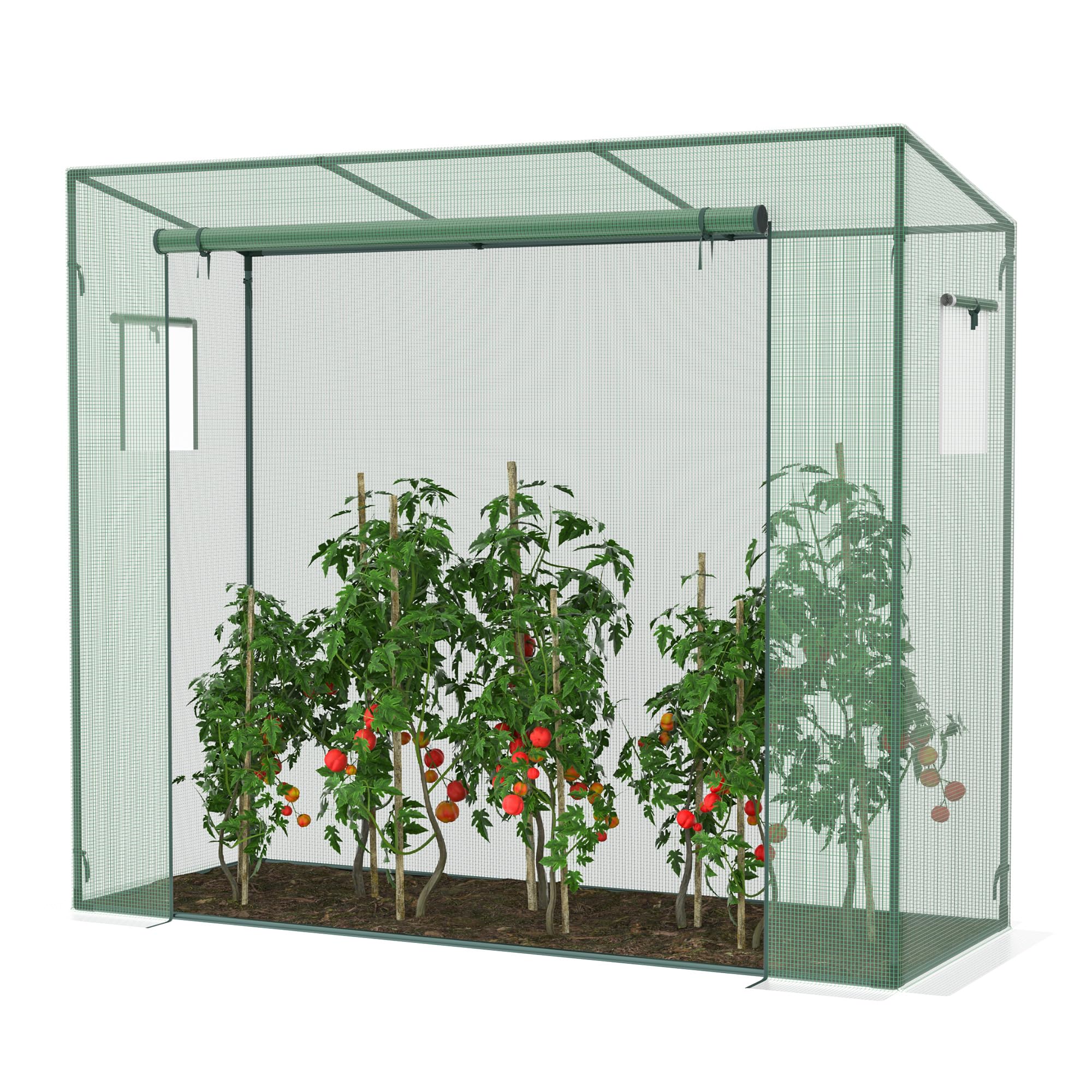 Greenhouse, Durable Lean to Greenhouse with 2 Side Windows & Thicken PE Cover Outdoor Plant Greenhouse with Zipper Rolling Door Portable Small Greenhouse Hot House for Winter Storage