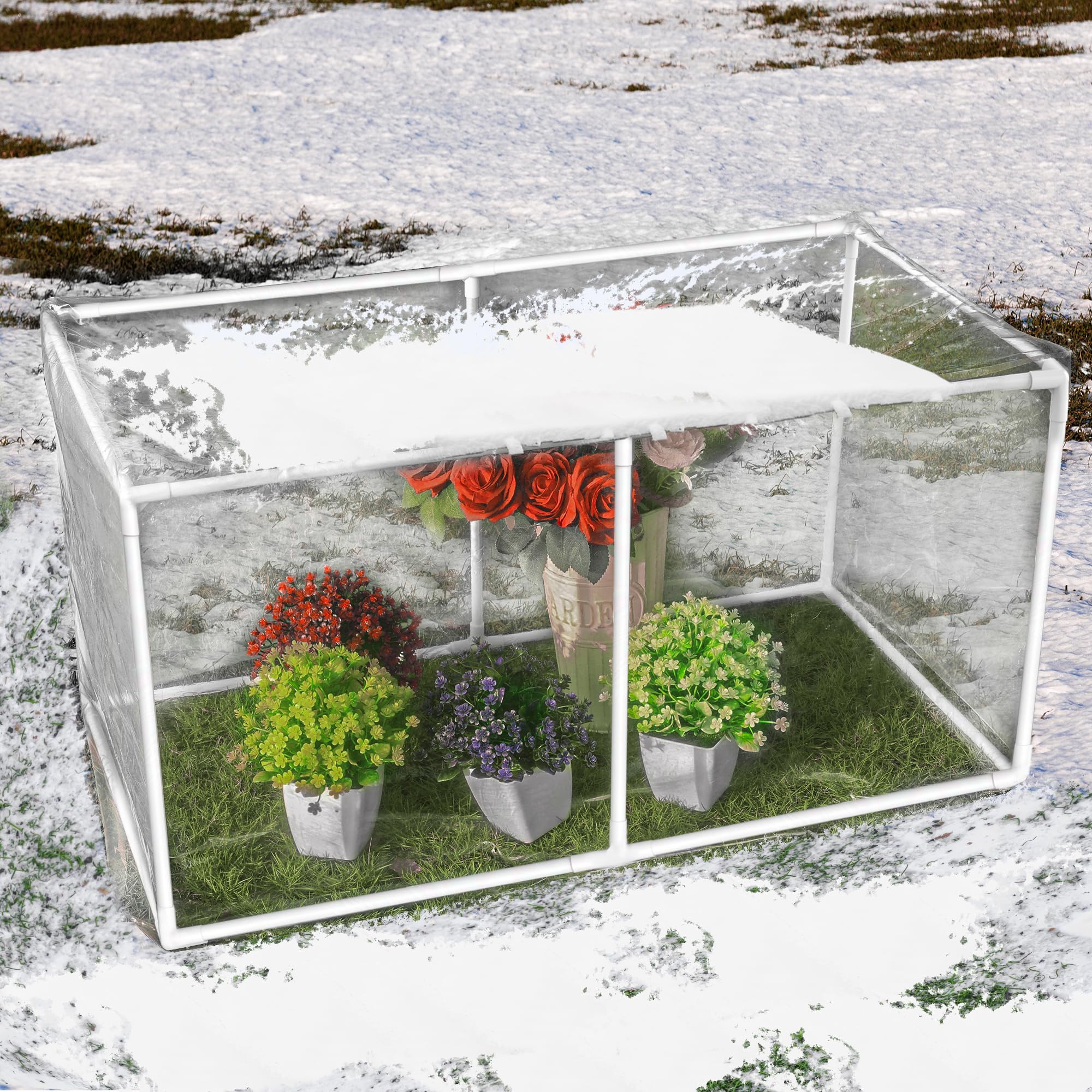 Detachable Mini Greenhouse Indoor/Outdoor, Durable PVC Pipe Frame and PE Film Cover, 35x17.8x17.8 Inch Small Greenhouse for Plants, Portable Plant Protector (1)