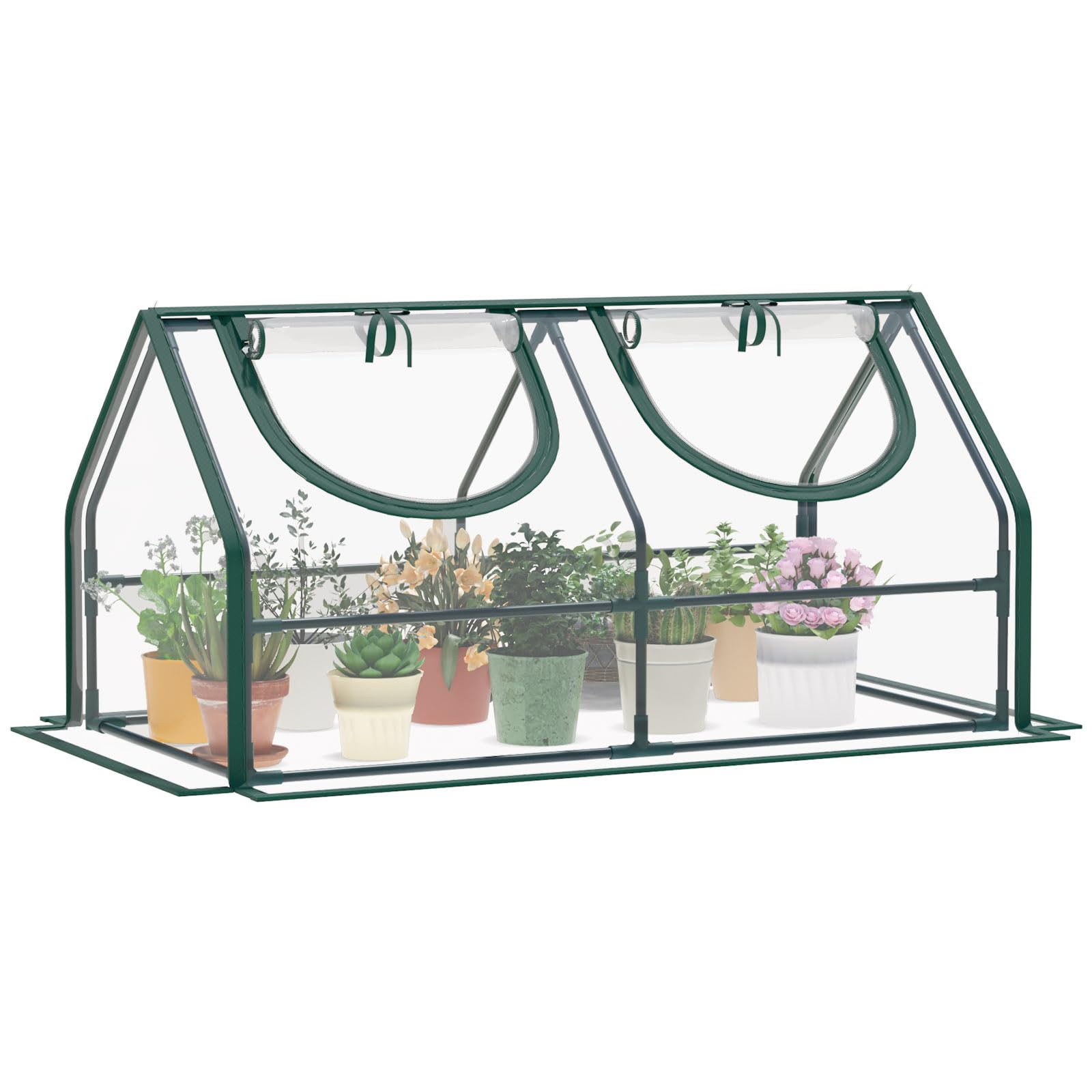 Portable Mini Greenhouse, 48"x23.6"x23.6" Greenhouses for Outdoors with Dual Large Zipper Doors & Ground Stakes, Waterproof Plastic Green House for Outside Garden Patio Backyard
