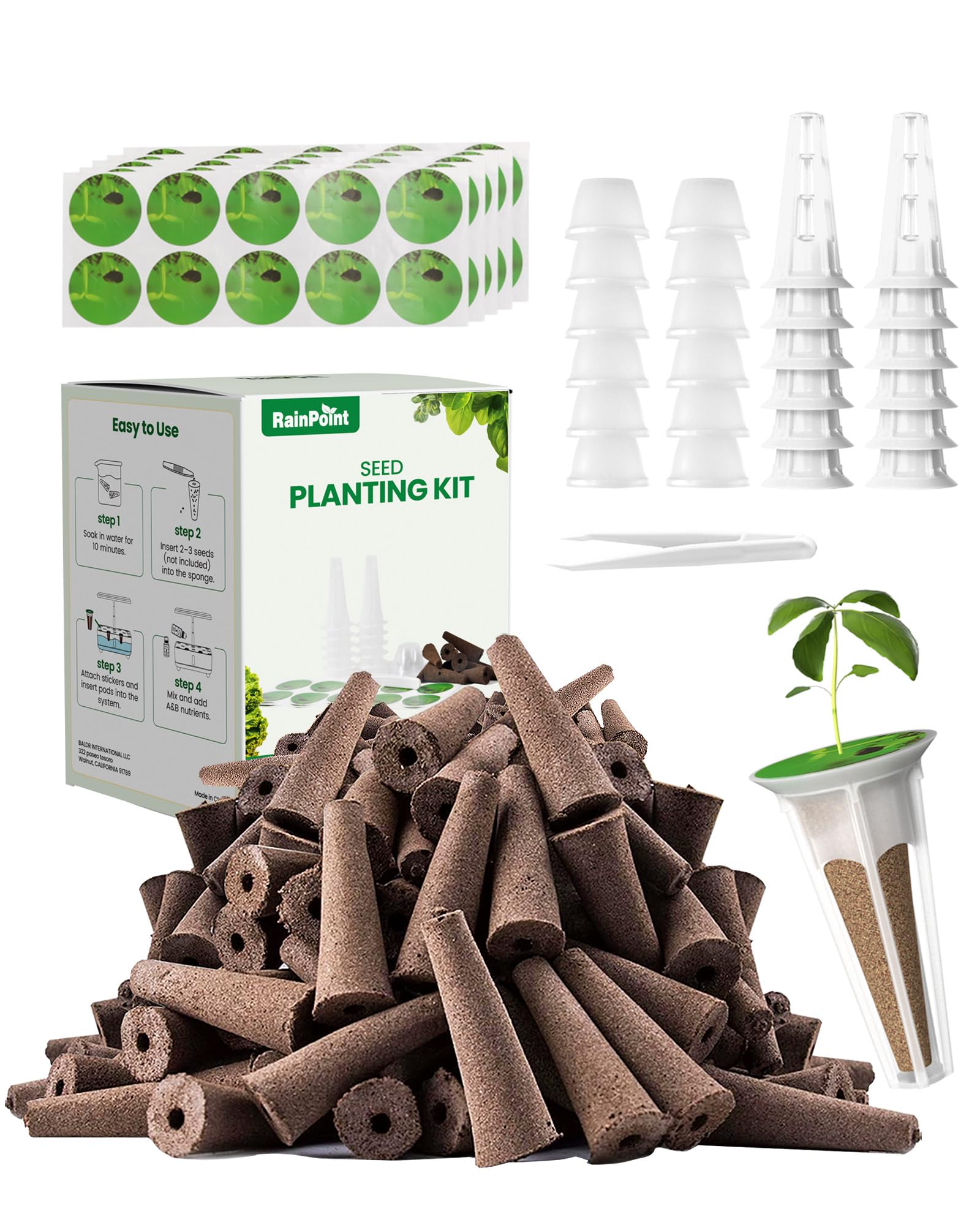 RAINPOINT 130pcs Seed Pod Kit, Complete Hydroponics Supplies for All Brands, Grow Anything Kit with 50 Grow Sponges, 12 Grow Baskets, 55 Pod Labels, 12 Grow Domes for Hydroponics Growing System
