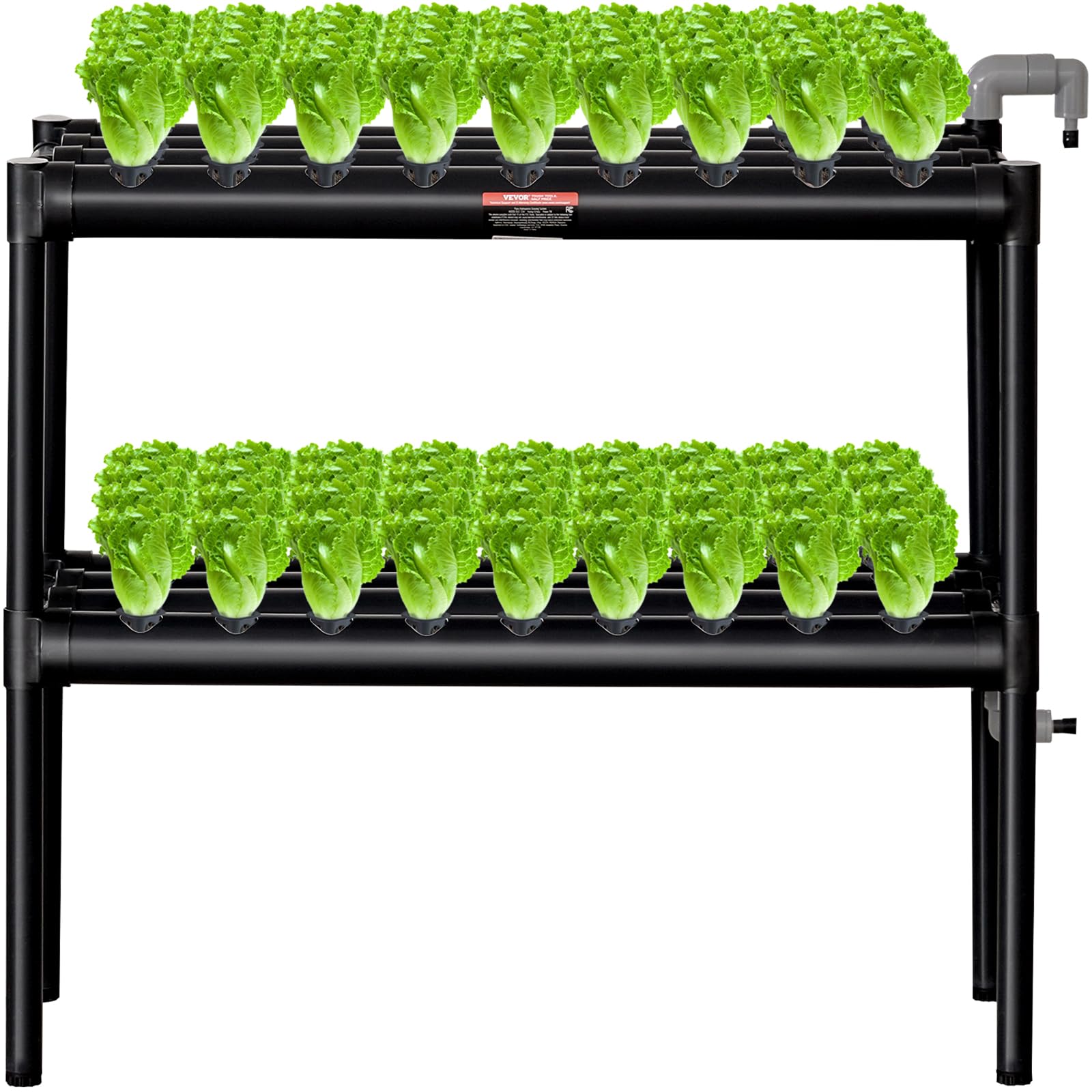 VEVOR Hydroponics Growing System, 72 Plant Sites, 2 Layers Dark Grey PVC Pipes Hydroponics Growing System with Water Pump, Timer, Baskets & Sponges for Leafy Vegetables, Fruits & Herbs