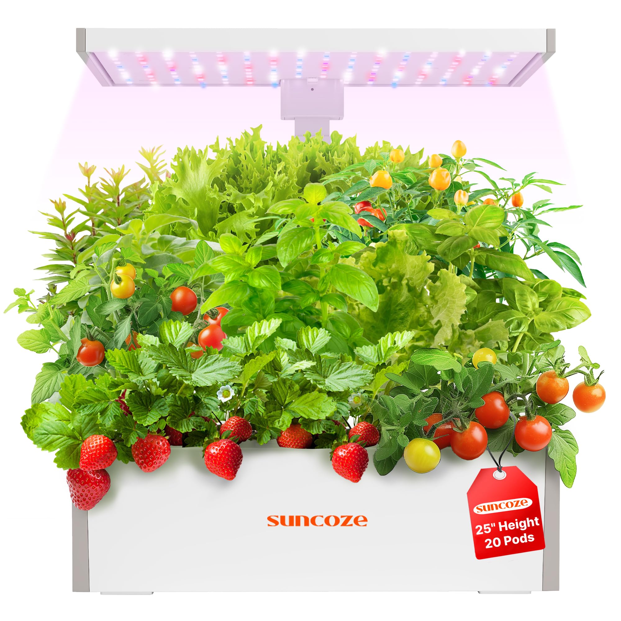 Hydroponics Growing System Kit 20 Pods, Indoor Herb Garden with Grow Light 30W, 10L Large Water Tank with Adjustable Height to 25", Built-in Pump, Gardening Gifts White