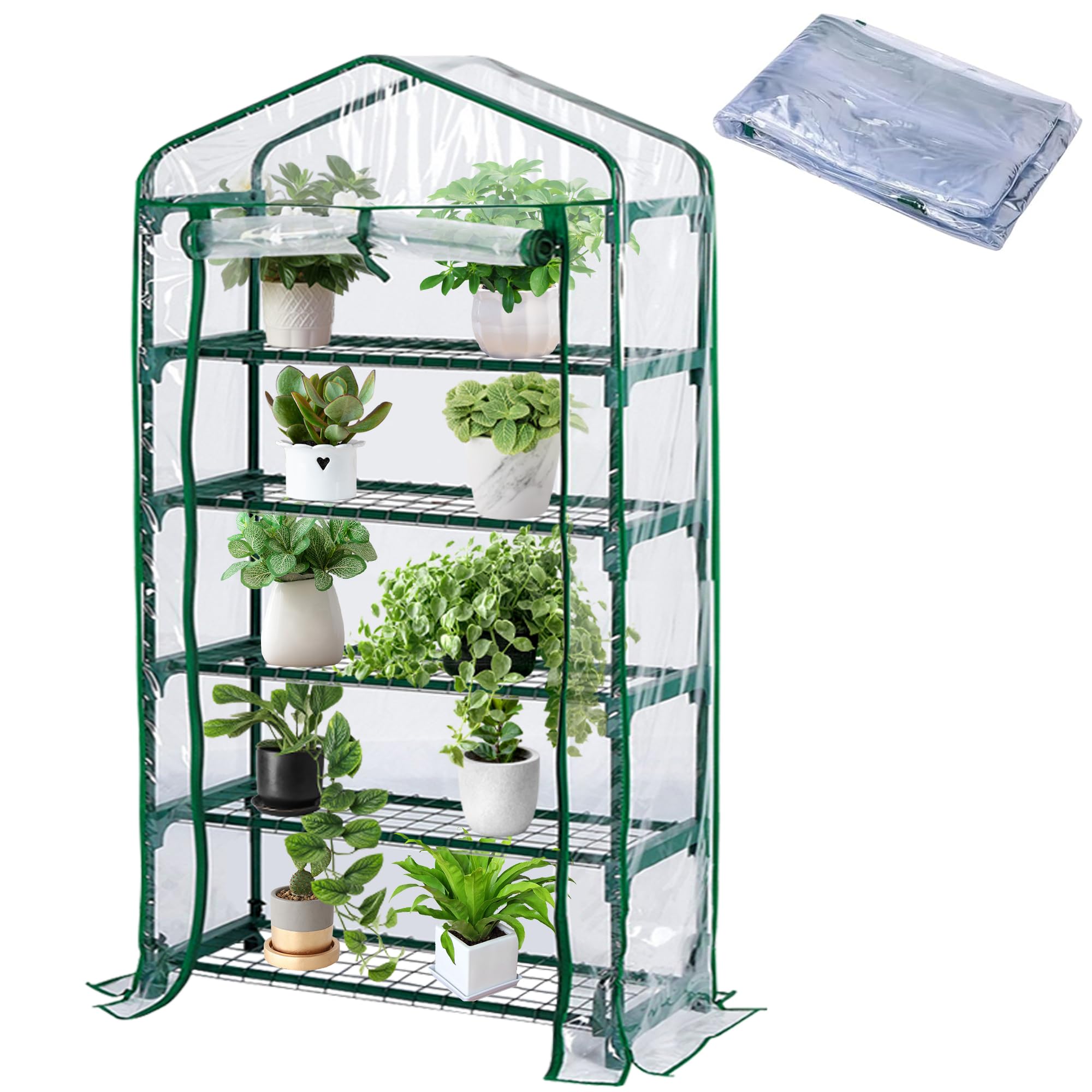 DECOHS Extra Wide 5 Tier Greenhouse Replacement Cover- 75 x 40 x 19 Inch Clear PVC Plant Gardening Greenhouse Cover with Roll-Up Zipper Door for Gardening Plants Flowers (Frame Not Include)