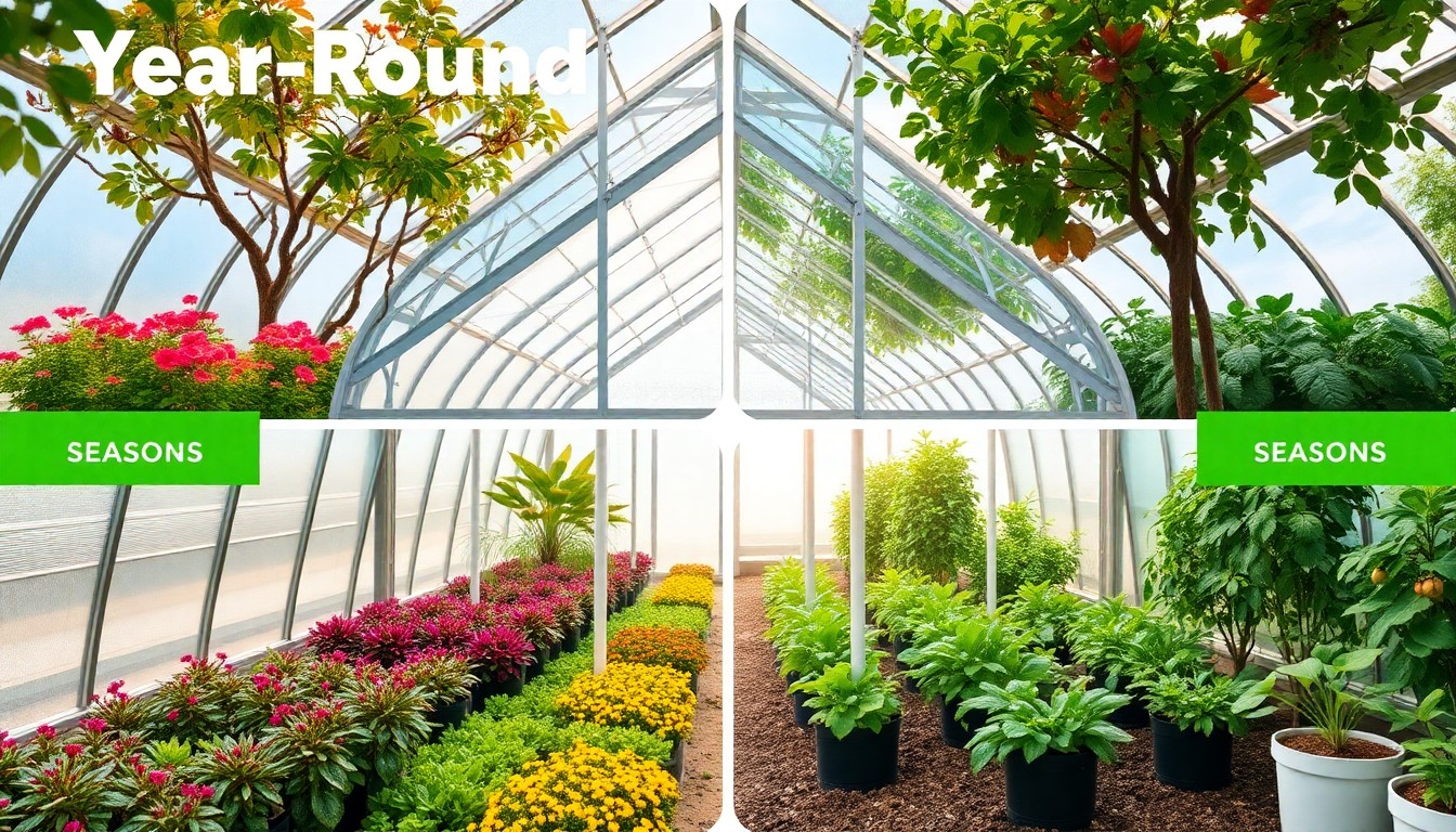 Thriving greenhouse garden showing successful year-round growing techniques